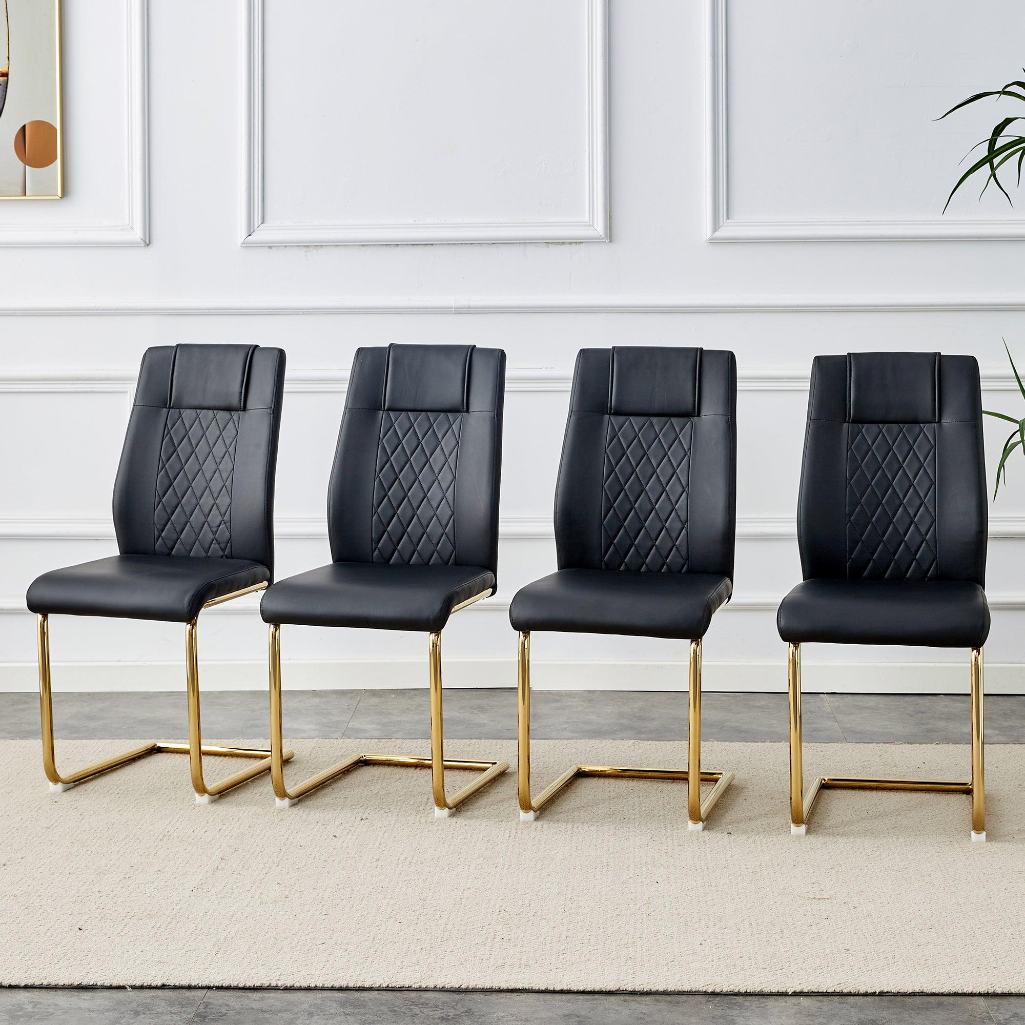 🆓🚛 Modern Dining Chairs With Faux Leather Padded Seats, Dining Room Chairs, Gold Metal Leg Upholstered Chairs, Suitable for Kitchens, Living Rooms, Bedrooms, & Offices, Set Of 4 (Black+Pu Leather)