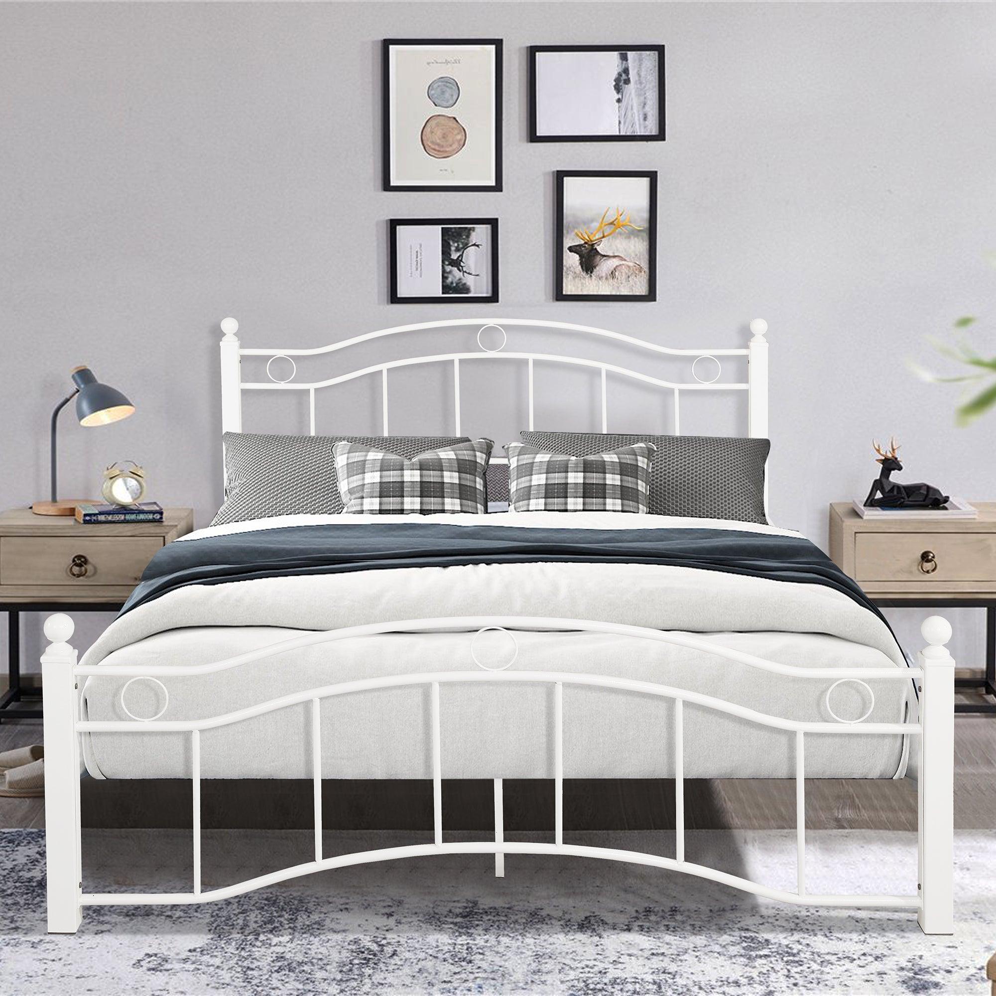 🆓🚛 Queen Size Metal Bed Frame With Headboard and Footboard, White