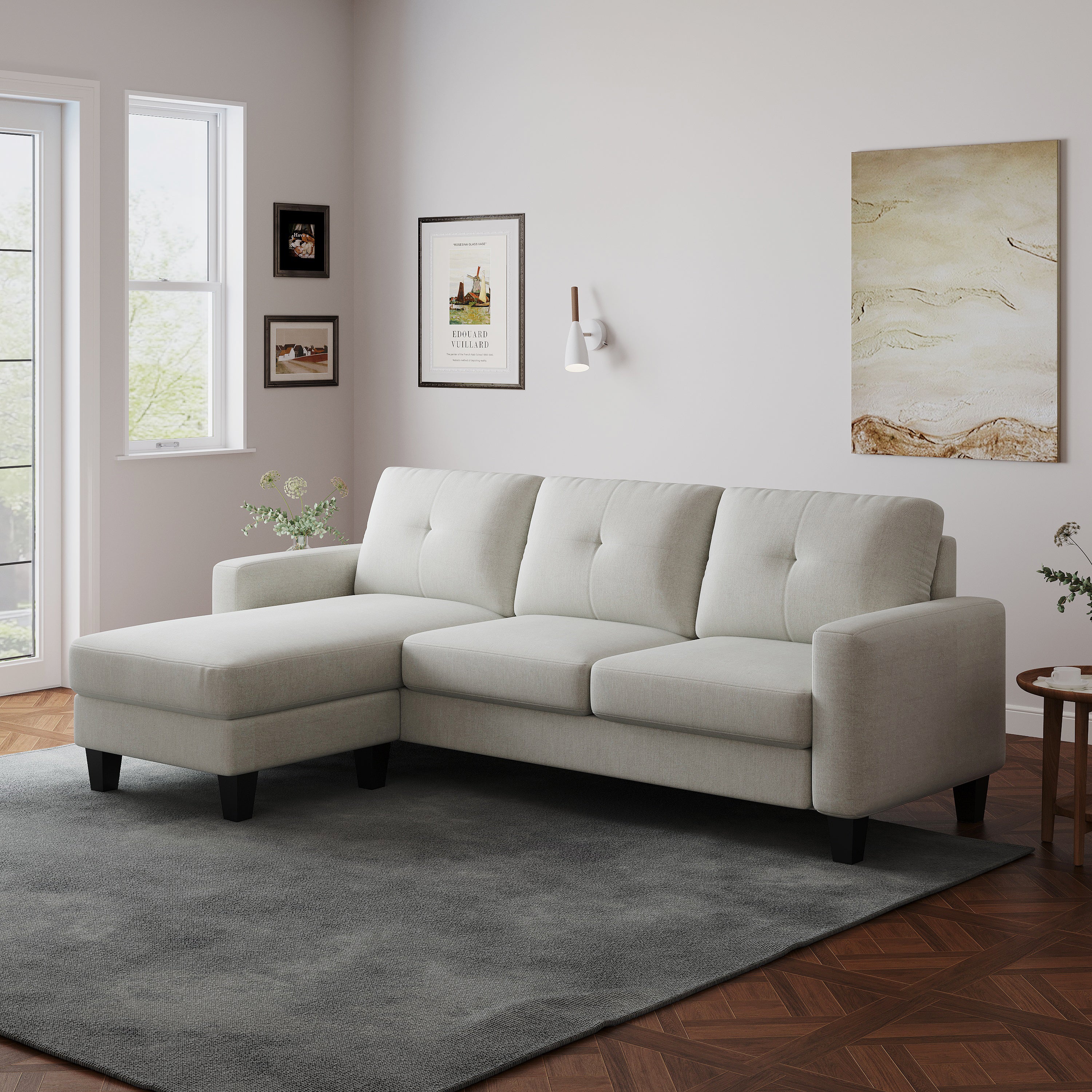 76.7" Compact 3 Seater Sofa With Ottoman for Small Spaces, Beige