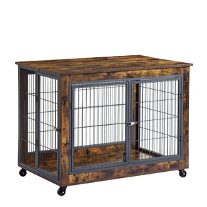 Furniture Dog Cage Crate With Double Doors, Rustic Brown, 38.58'' W X 25.2'' D X 27.17'' H