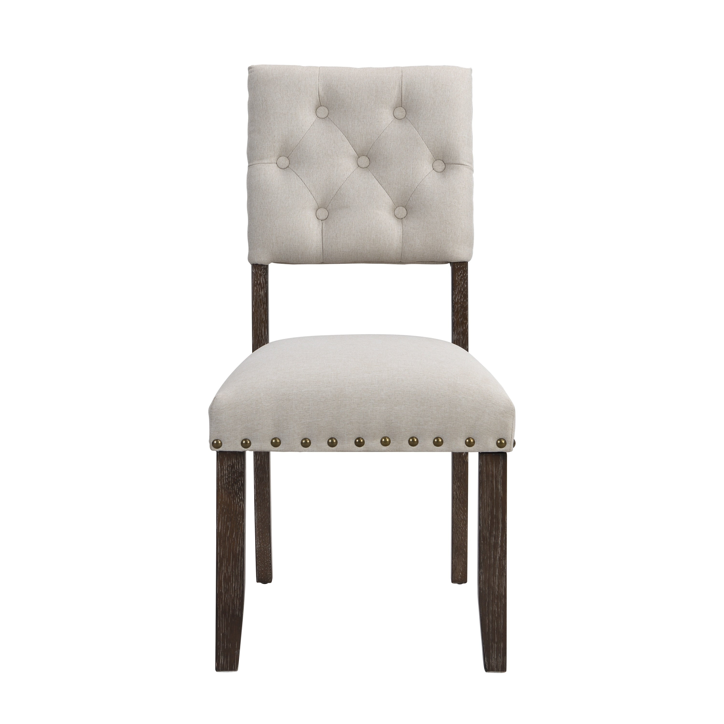 🆓🚛 Modern Tufted Back Upholstered Fabric Dining Chairs, Set of 2, Nailhead Trim Chairs, Beige Color