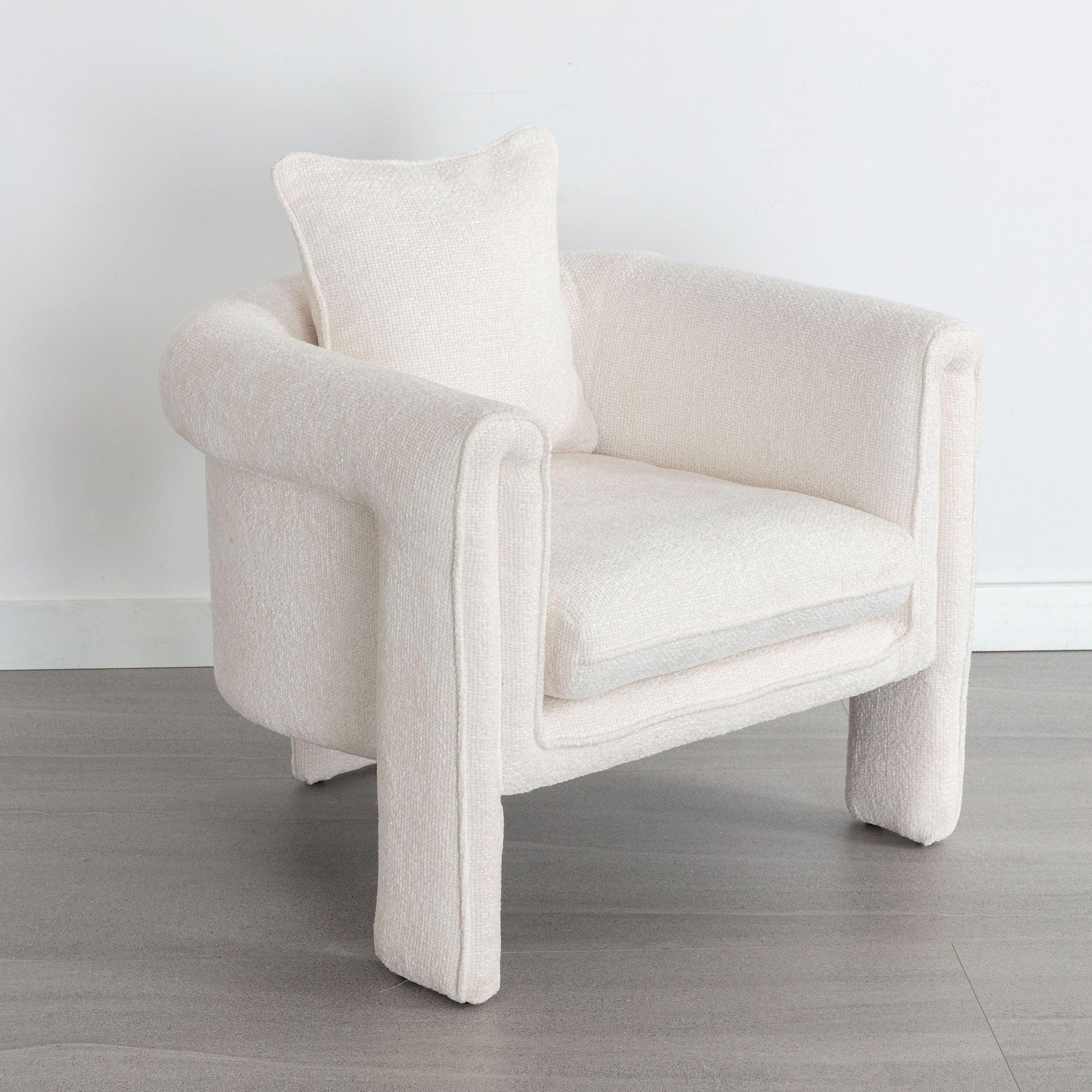 🆓🚛 Modern Style Accent Chair Armchair for Living Room, Bedroom, Guest Room, Office, Ivory