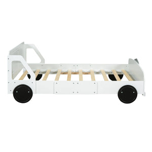 Full Size Car-Shaped Platform Bed with Wheels, White