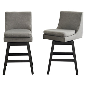 26" Upholstered Swivel Bar Stools Set of 2, Modern Linen Fabric High Back Counter Stools with Ergonomic Design and Wood Frame
