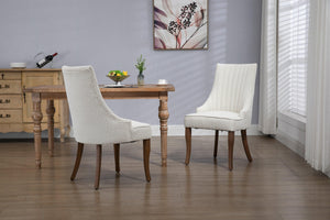 Exquisite White Boucle Upholstered Strip Back Dining Chair with Solid Wood Legs 2 Pcs