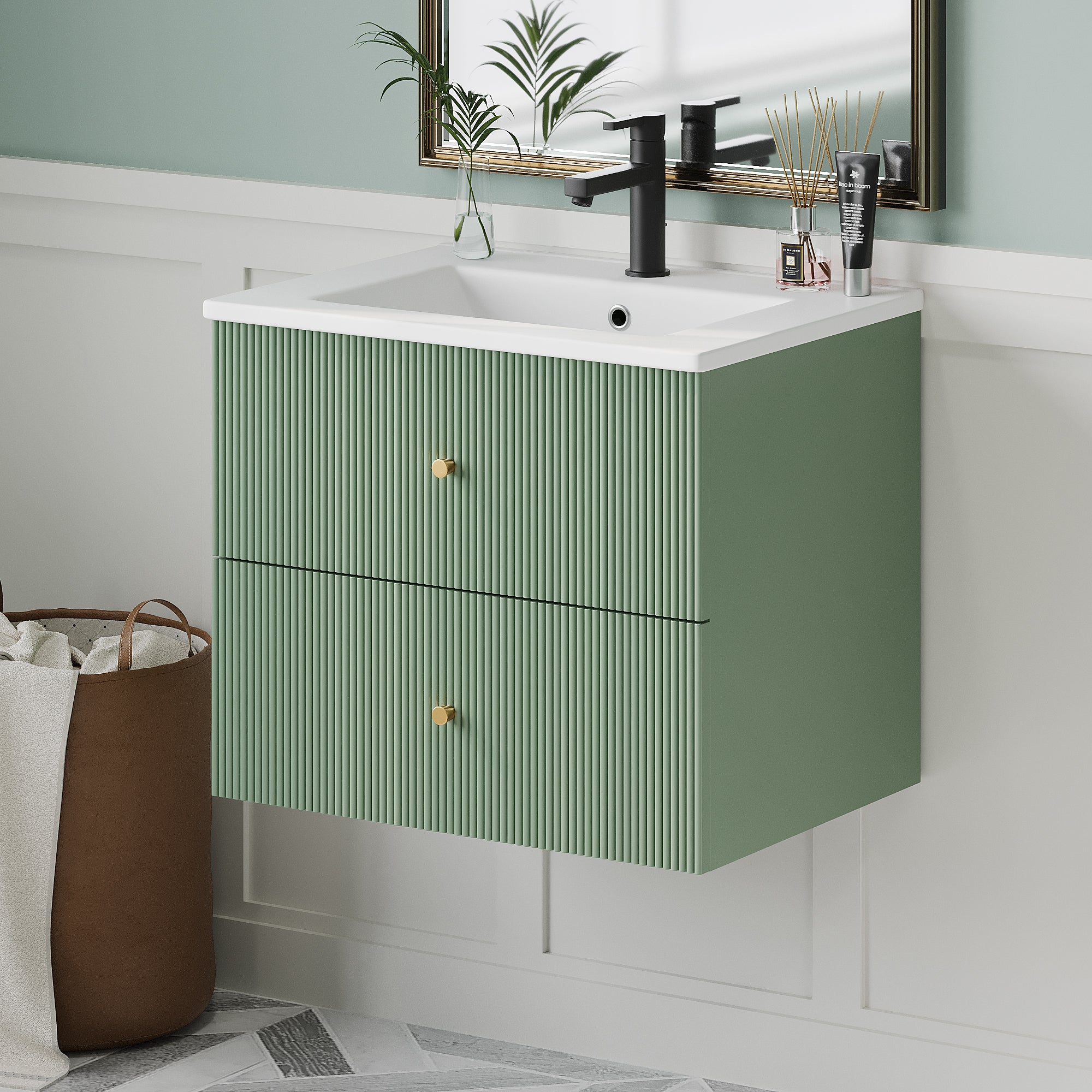 24-Inch Wall Mounted Bathroom Vanity With 2 Drawers - Ideal for Small Bathrooms