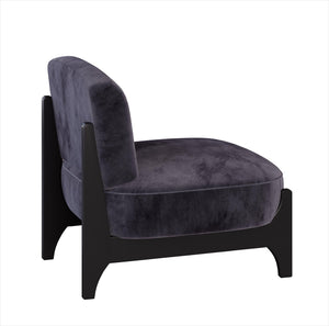 1 Piece Upholstered Velvet Fabric Mid Century Modern Accent Chair with Solid Wood Frame, Comfy Armless Chair for Living Room, Bedroom, Reading, Balcony, Black LamCham