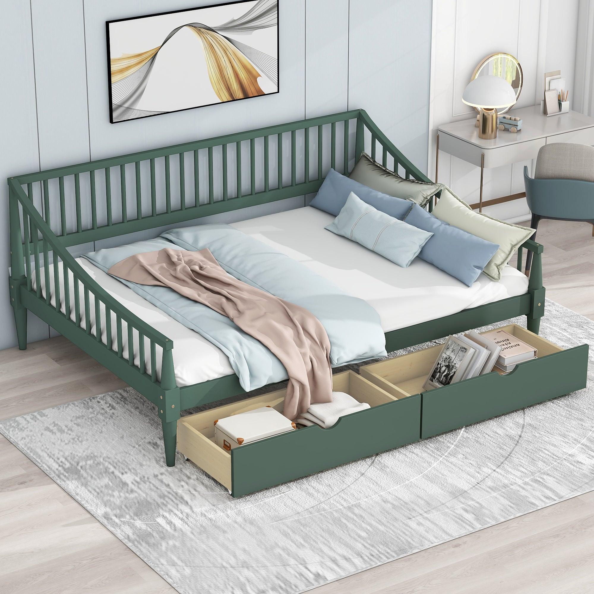 🆓🚛 Full Size Daybed With Two Storage Drawers & Support Legs, Green