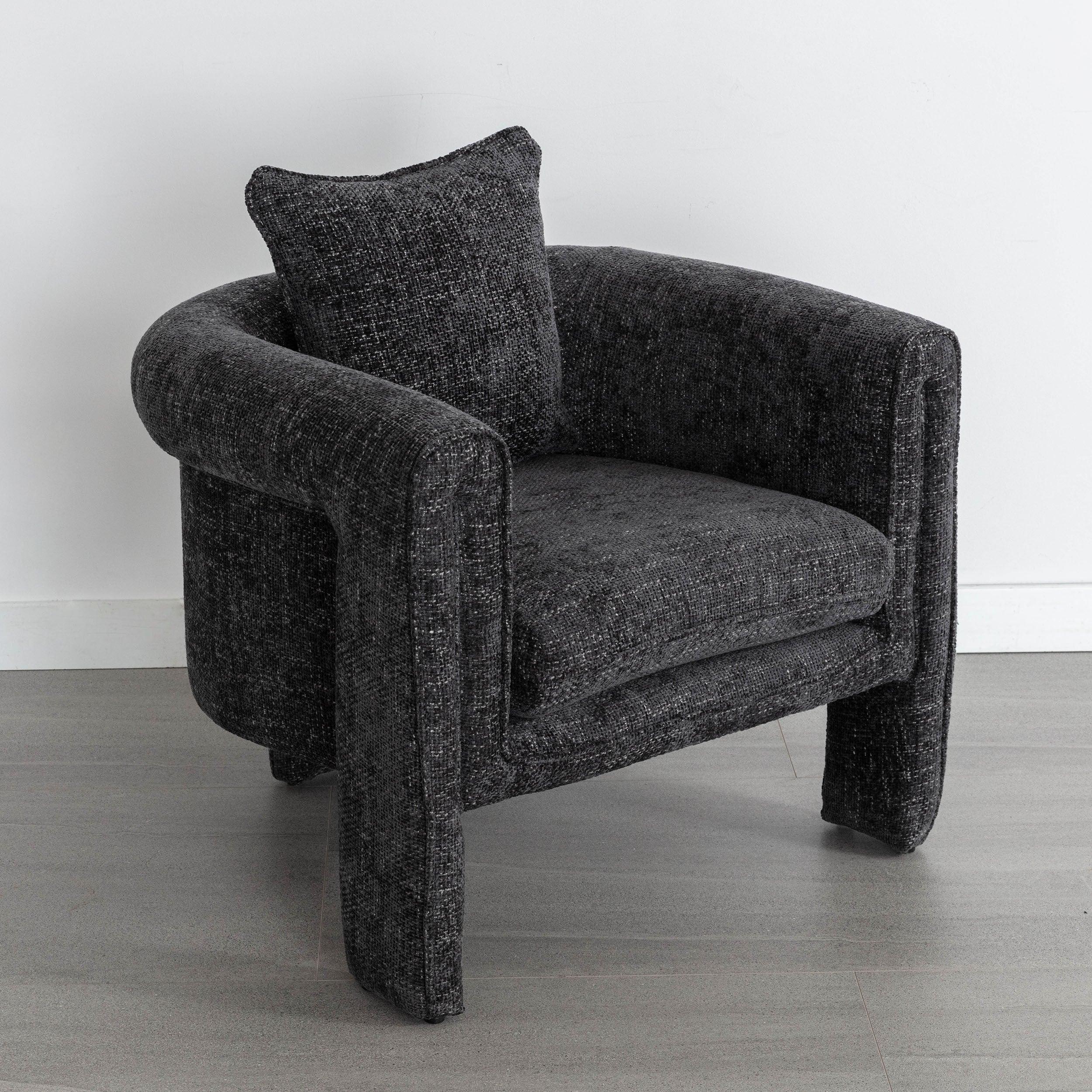 🆓🚛 Modern Style Accent Chair Armchair for Living Room, Bedroom, Guest Room, Office, Rock Black