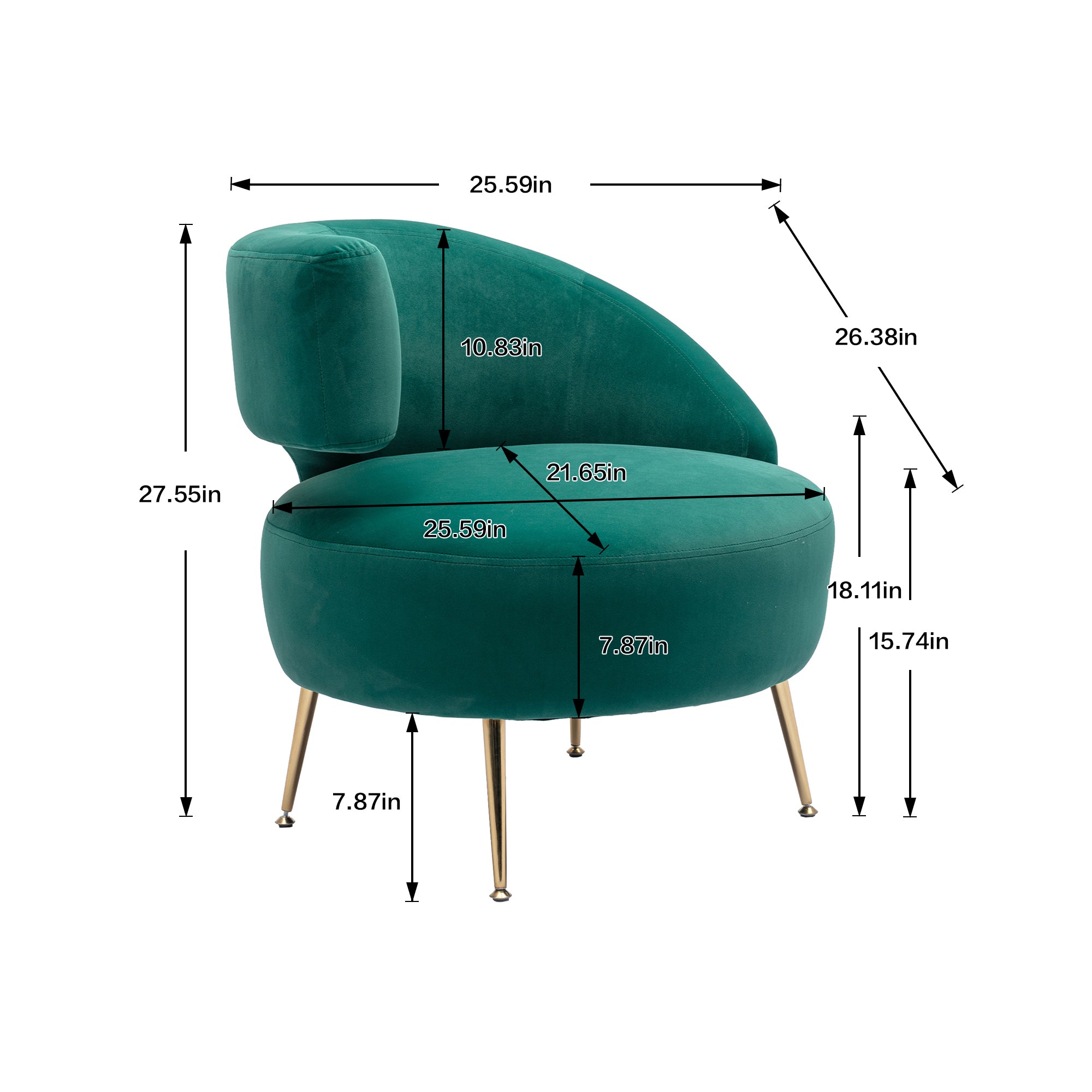 🆓🚛 Accent Chair, Leisure Single Chair With Golden Feet, Right Arm Chair, Green