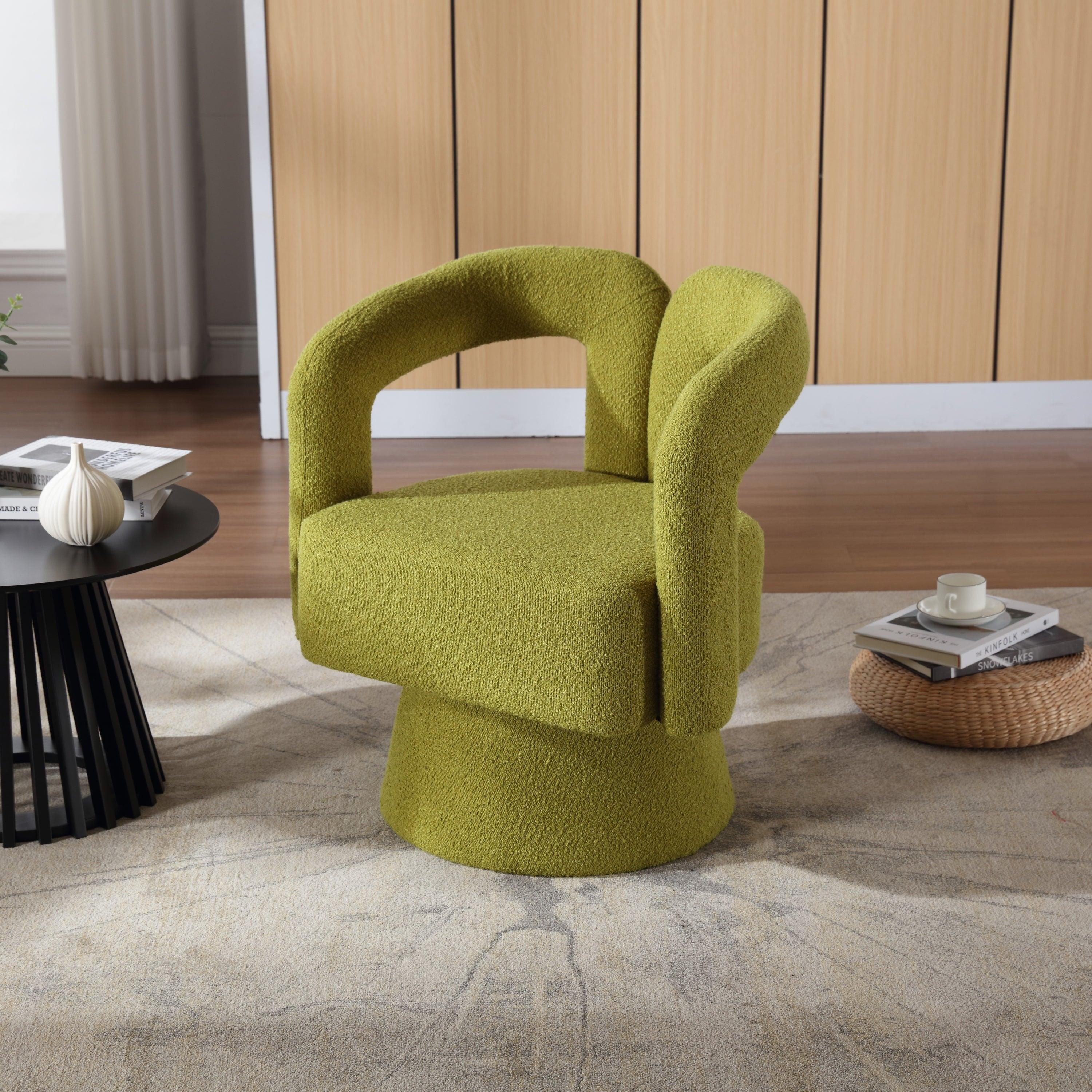 🆓🚛 360 Degree Swivel Cuddle Barrel Boucle Accent Chair, Olive Green
