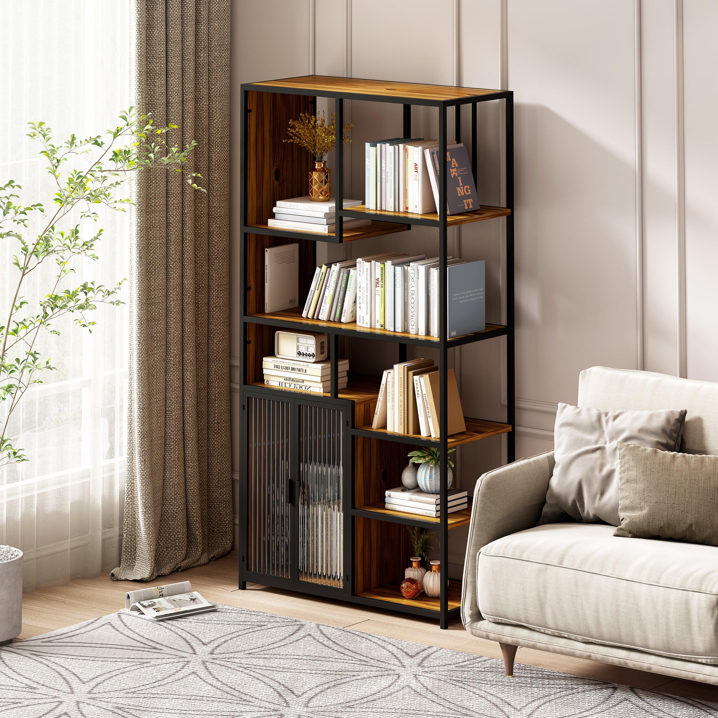 🆓🚛 Multipurpose Bookshelf Storage Rack, Left Side With Enclosed Storage Cabinet, for Living Room, Home Office, Kitchen