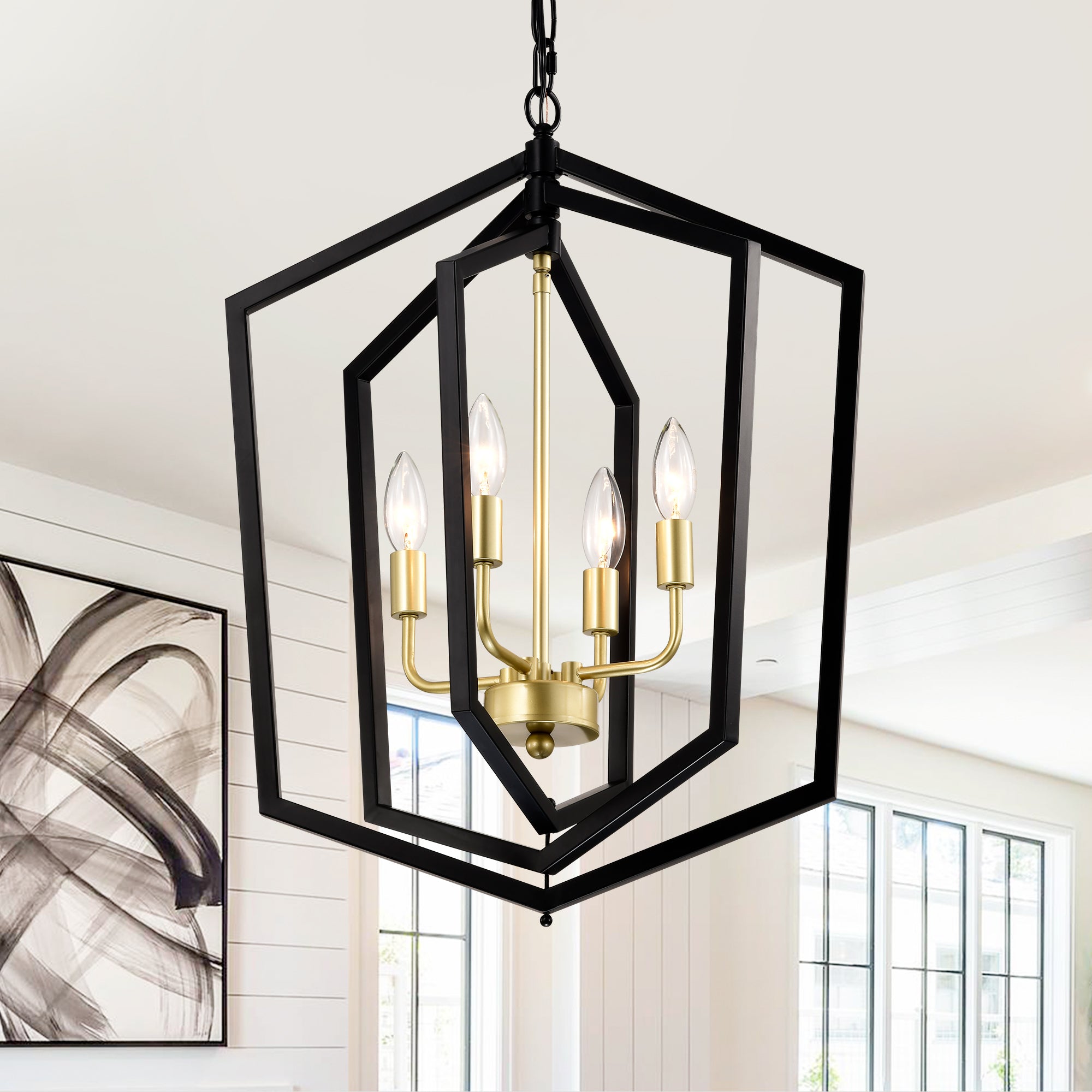 18.11" Matte Black + Gold Chandelier for Dining Room, 4-Light Kitchen Chandelier Light Fixture Modern Metal Industrial  Chandeliers for Farmhouse Entryway Living Room (E12 Bulbs Not Included)