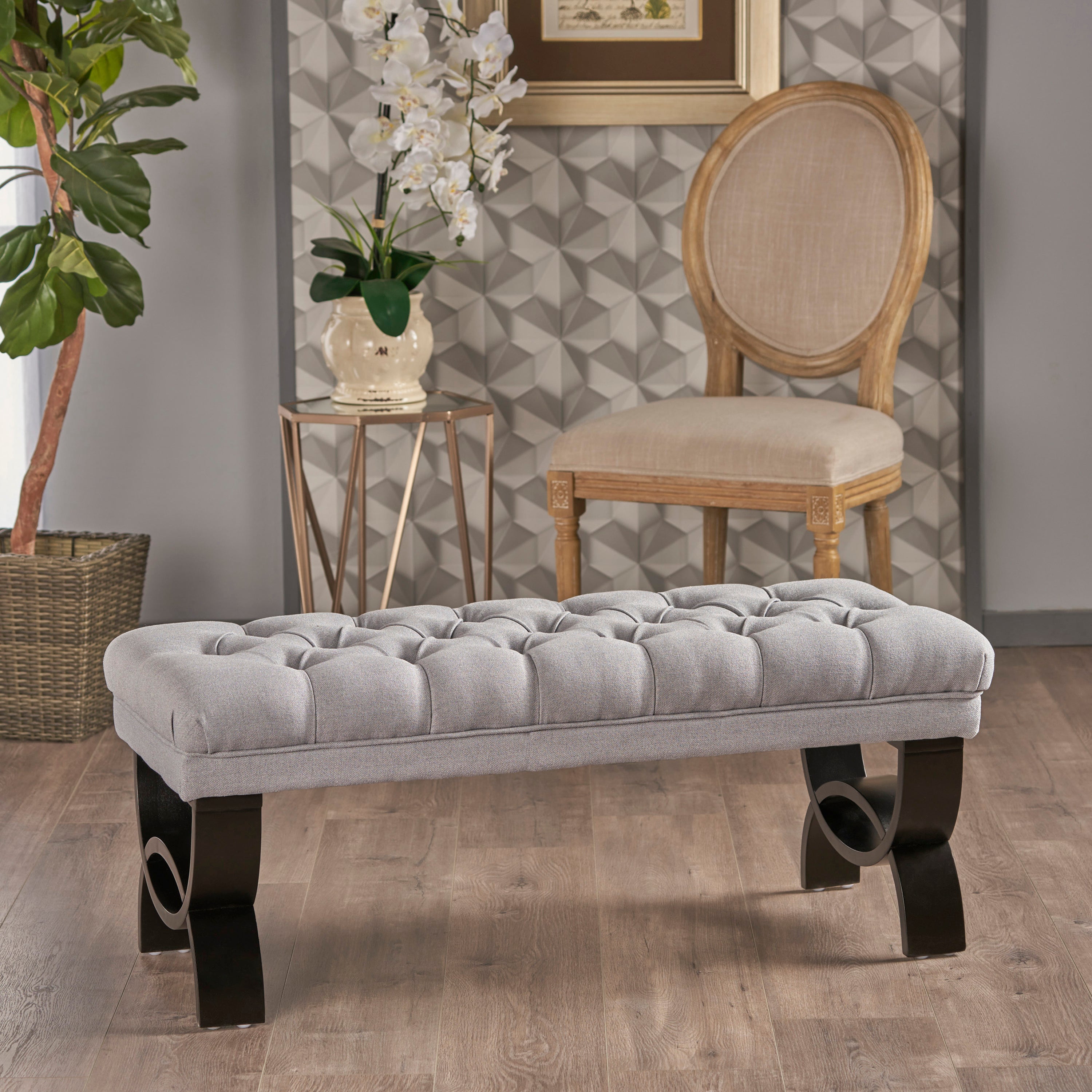 41" Hilton Sleek Ottoman Bench, Light Gray