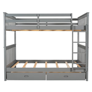 Full-Over-Full Bunk Bed with Ladders and Two Storage Drawers (Gray)