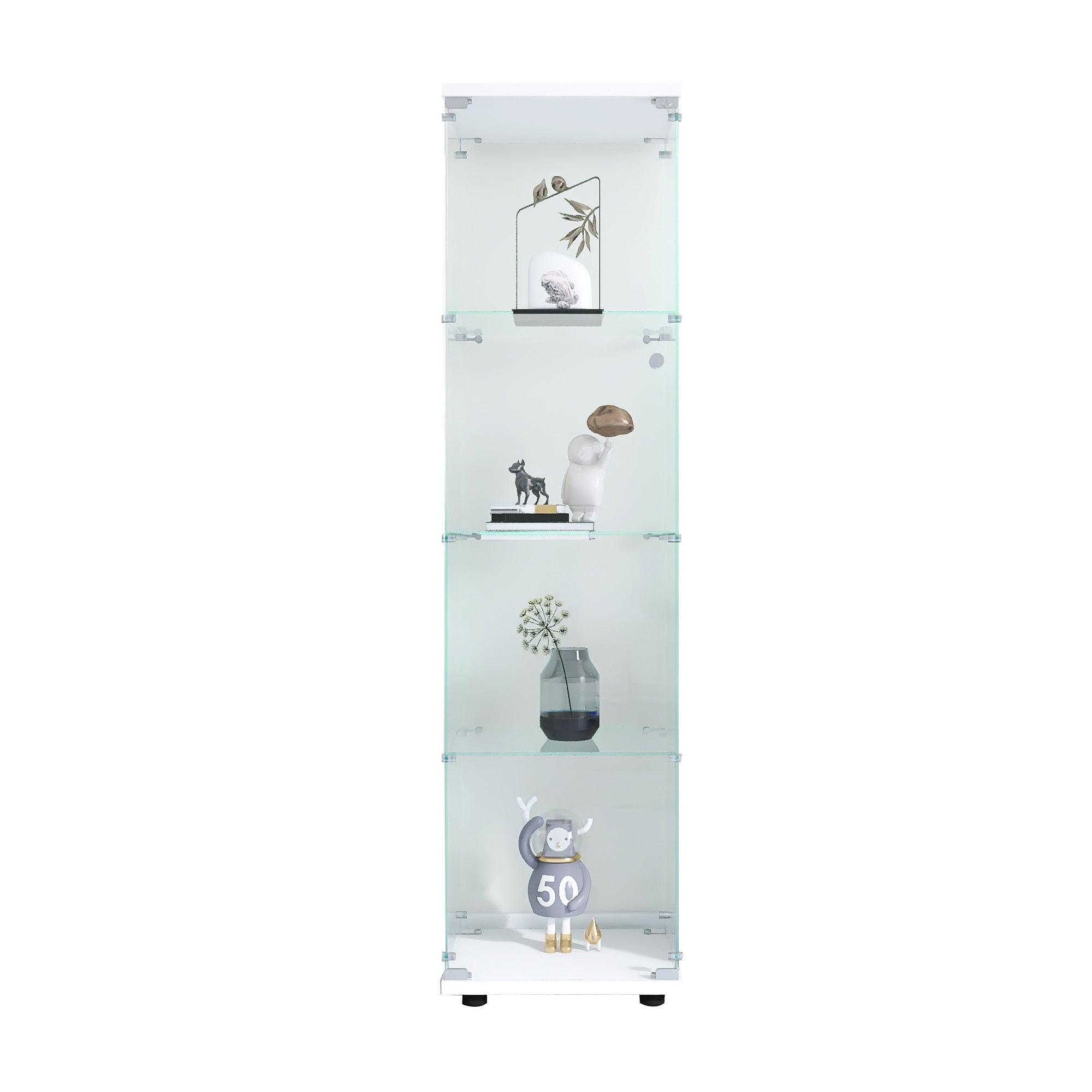 Glass Display Cabinet 4 Shelves with Door, Floor Standing Curio Bookshelf for Living Room Bedroom Office, White