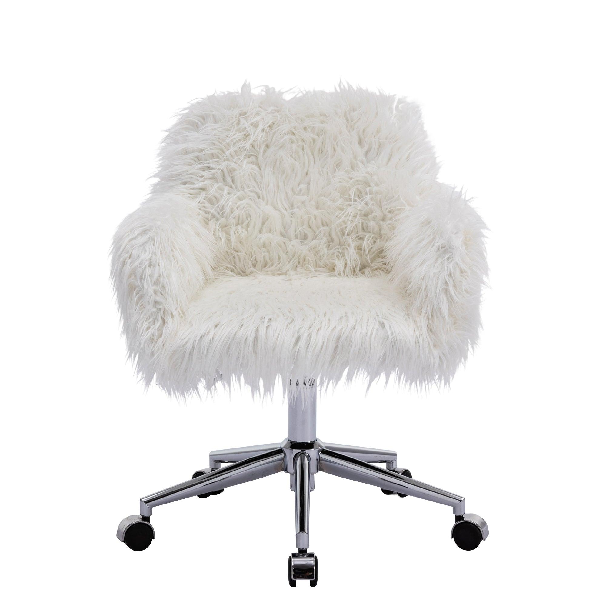 HengMing Modern Faux Fur Home Office Chair, Fluffy Chair For Girls, Makeup Vanity Chair