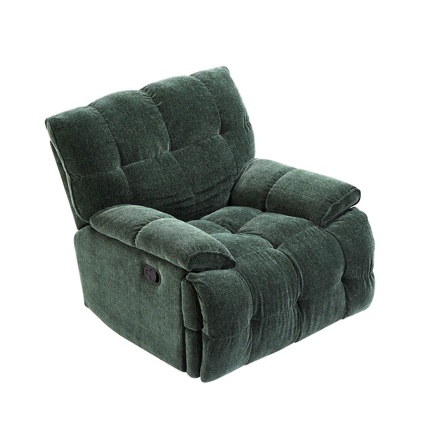 Ergonomic Glider 360 Degree Swivel Chair, Overstuffed Manual Rocking Recliner for Living Room GREEN