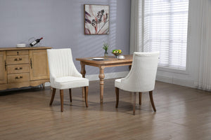 Exquisite White Boucle Upholstered Strip Back Dining Chair with Solid Wood Legs 2 Pcs