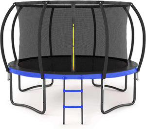 12FT Kids Outdoor Trampoline, Safety Enclosure Net, Ladder, PVC Spring Cover Padding, Black & Blue LamCham