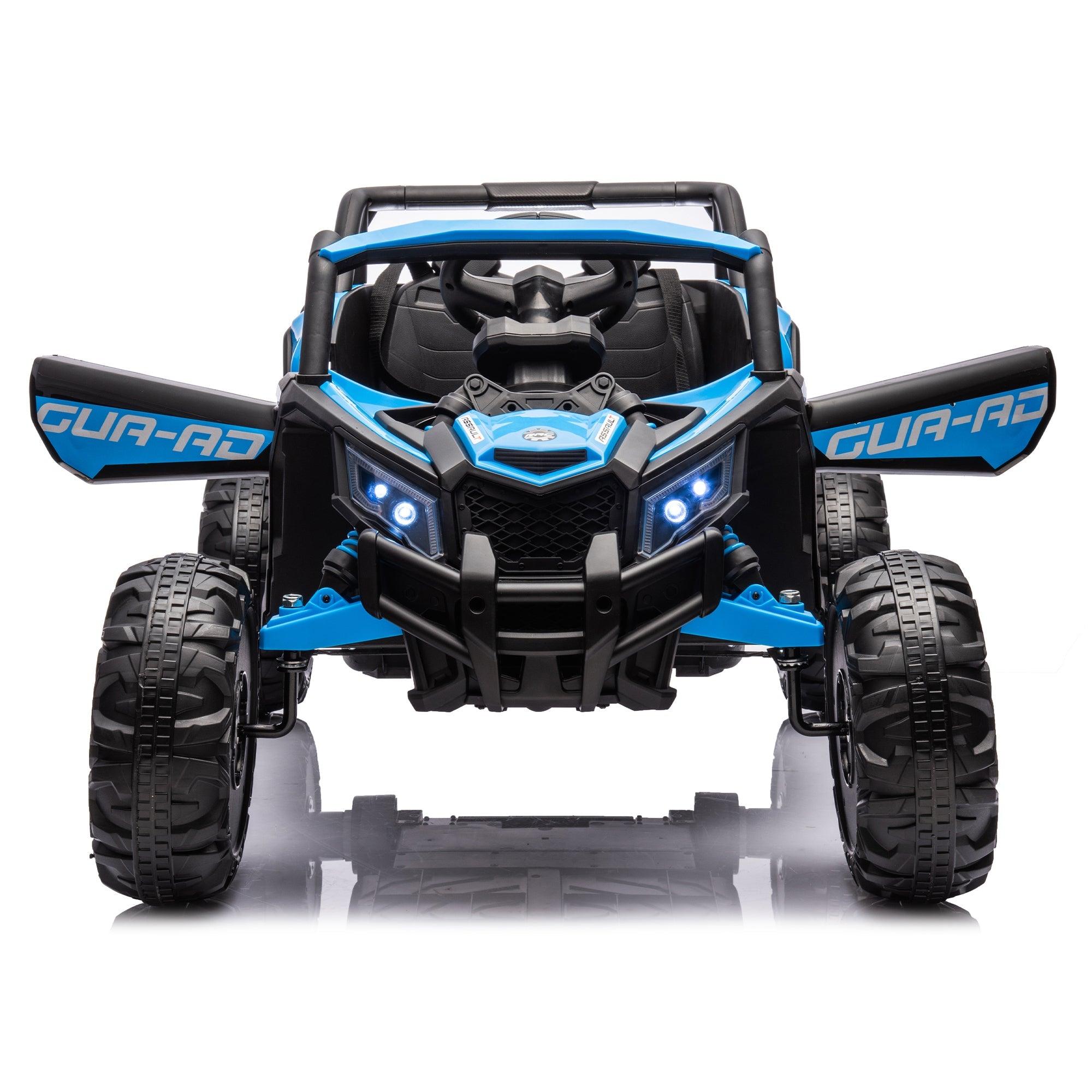 12V Ride On Car With Remote Control, UTV Ride On For Kid, 3-Point Safety Harness, Music Player (USB Port/Volume Knob/Battery Indicator), LED Lights, High-Low Speed Switch - Off-Road Adventure For Kids LamCham