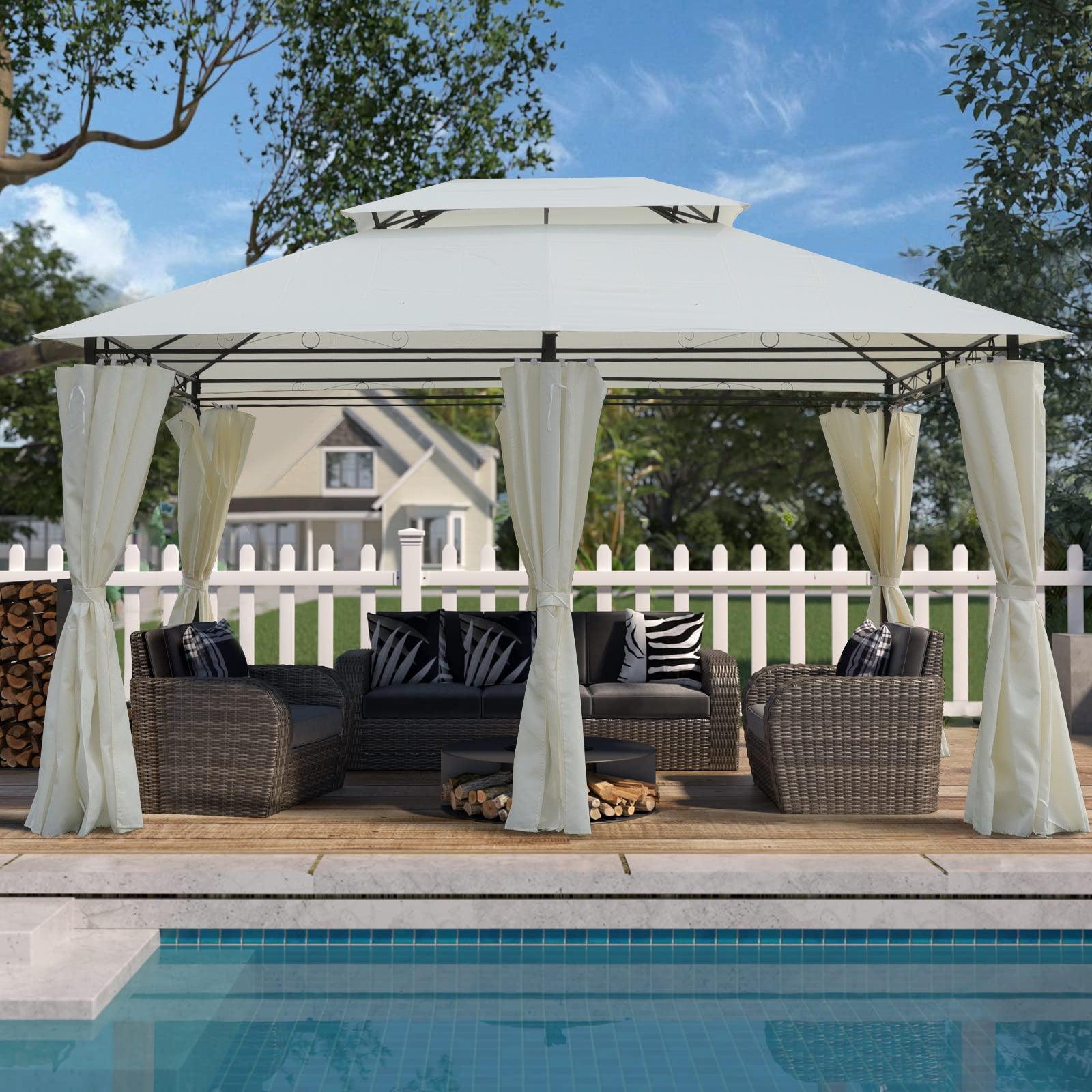 🆓🚛 13x10 Outdoor Patio Gazebo Canopy Tent With Ventilated Double Roof And Mosquito Net (Detachable Mesh Screen On All Sides), Coffee Top