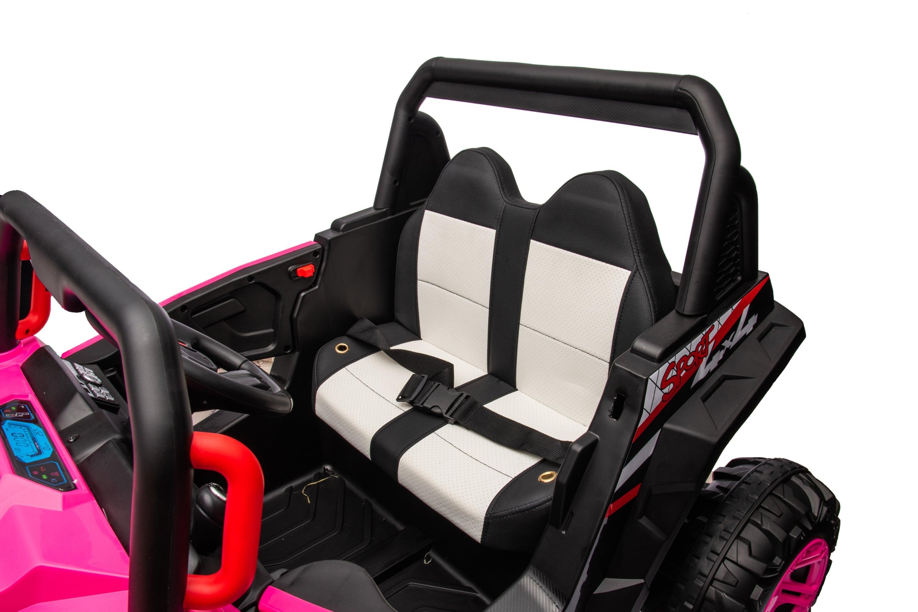 12v7a*1 30w*4 Four-wheel drive leather seat one button start, Forward and backward, high and low speed,  music, front light, power display,  two doors can open, 2.4G R/C, seat belt four wheel absorber LamCham
