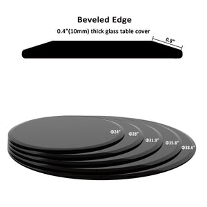 CALMY 24" Inch Round Tempered Glass Table Top Black Glass 3/8Inch Thick Beveled Polished Edge