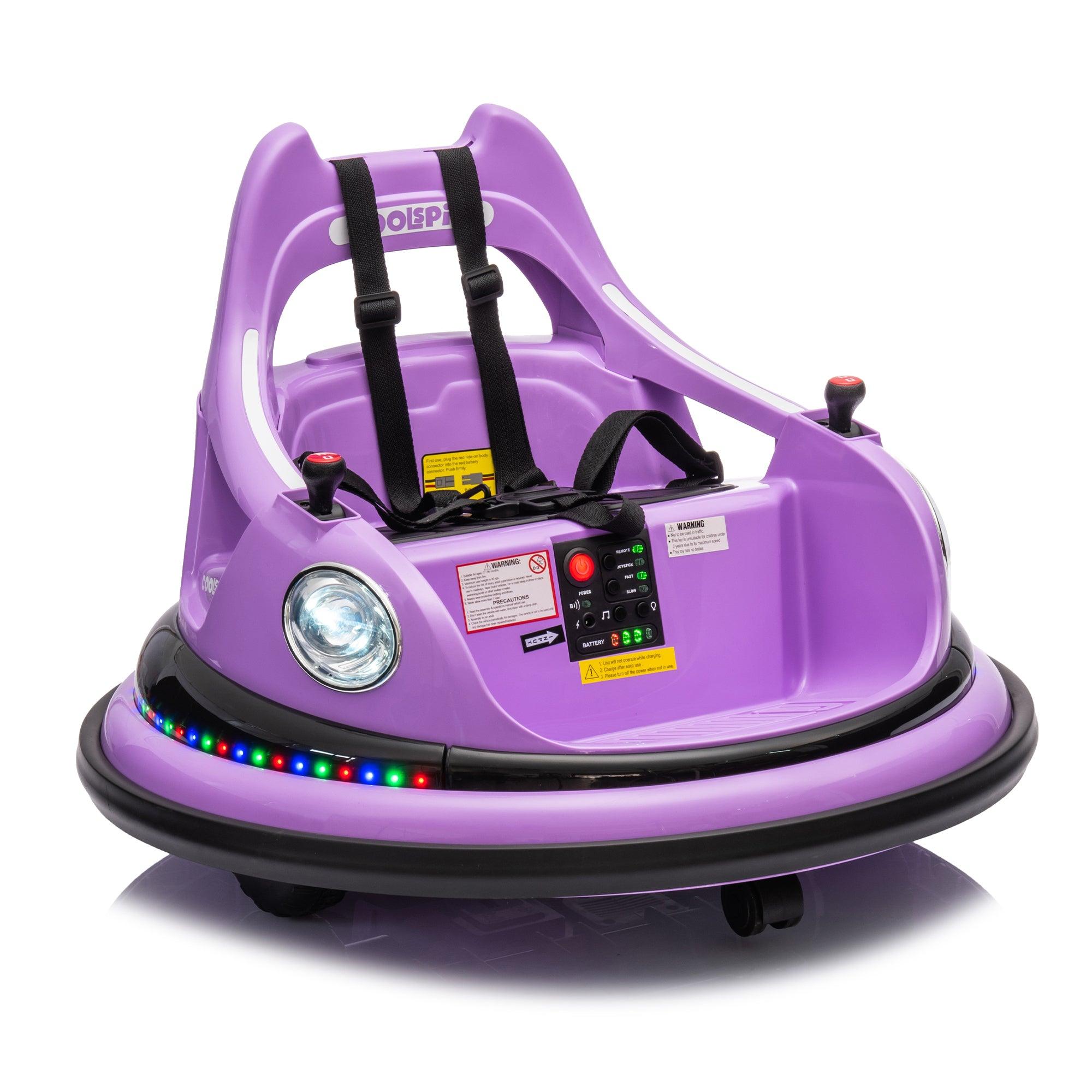 🆓🚛 12V Ride On Bumper Car for Kids, Electric Car for Kids, 1.5-5 Years Old, W/Remote Control, Led Lights, Bluetooth & 360 Degree Spin, Vehicle Body With Anti-Collision Padding Five-Point Safety Belt, Purple