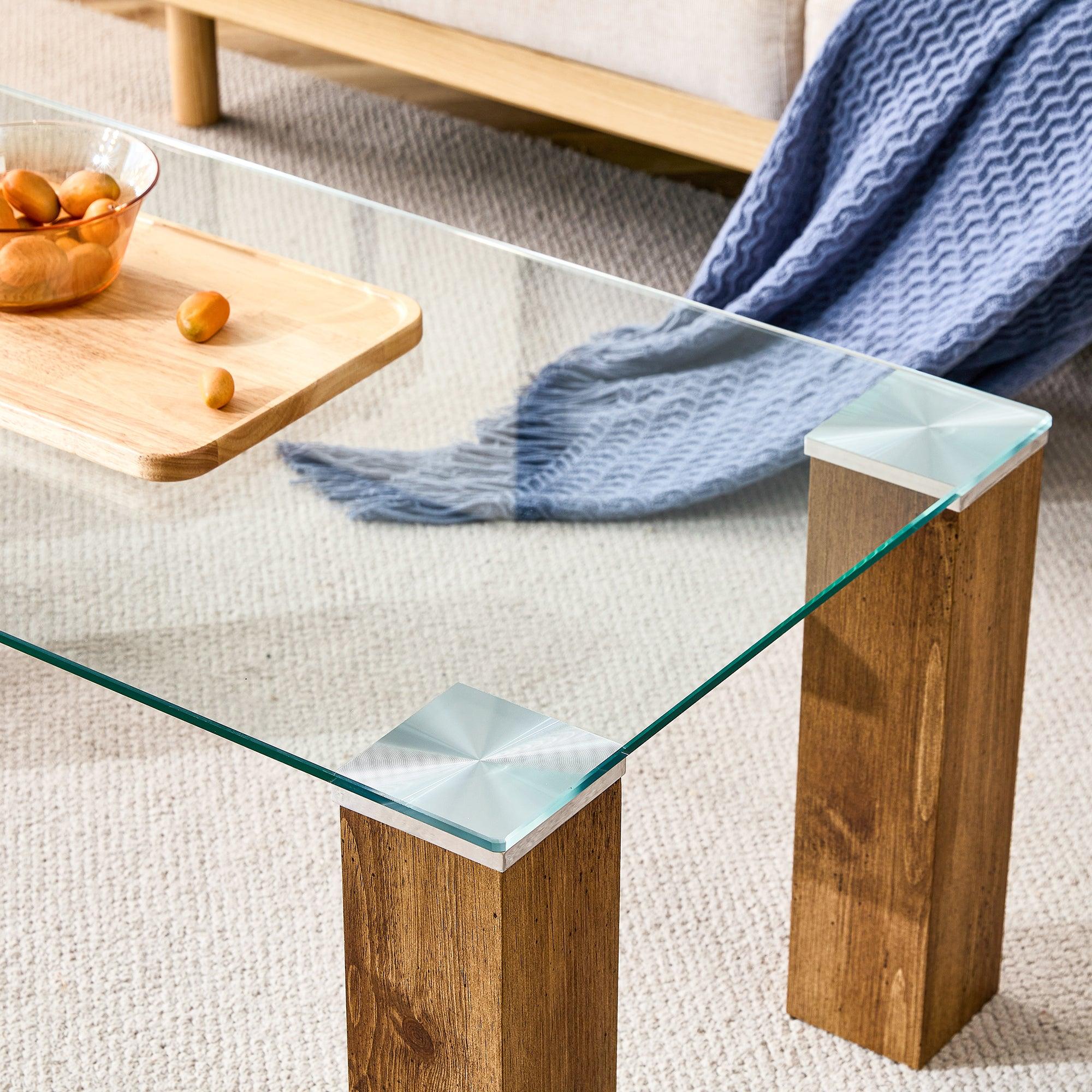 Glass-Top Coffee Table, Tea table, with MDF Legs - Stylish Blend of Elegance and Durability