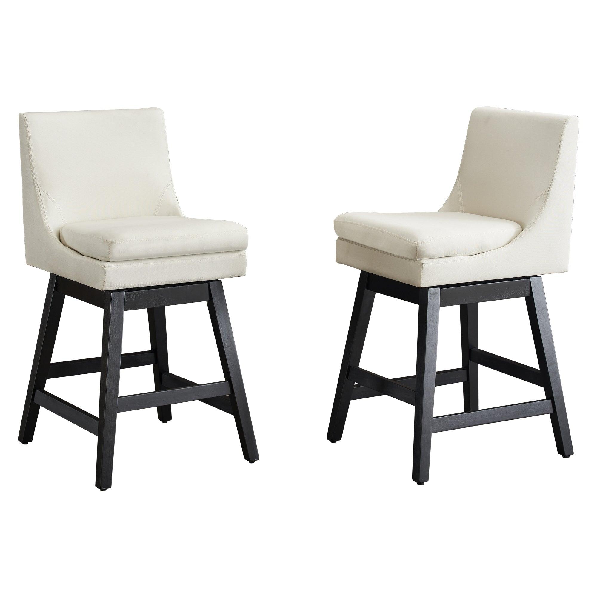 26" Upholstered High Back & Footrest Counter Swivel Bar Stools - Set Of 2 - Cream White