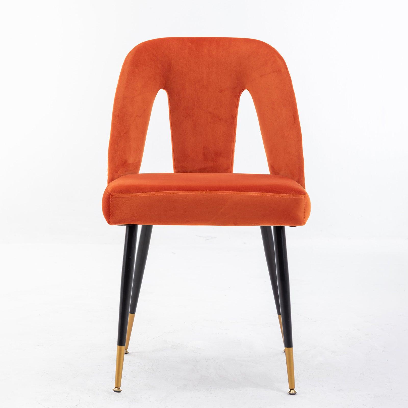🆓🚛 Monvale Set Of 2 Modern Contemporary Velvet Dining Chairs With Nailheads & Gold Tipped Black Metal Legs, Orange