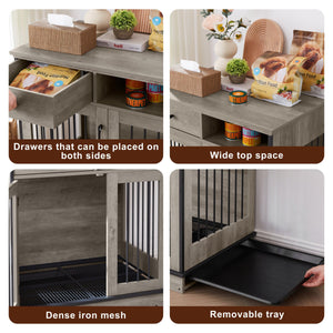 Furniture Dog Crate, Indoor Pet Crate End Tables, Decorative Wooden Kennels With Removable Trays. Grey, 32.3'' W X 22.8'' D X 33.5'' H.