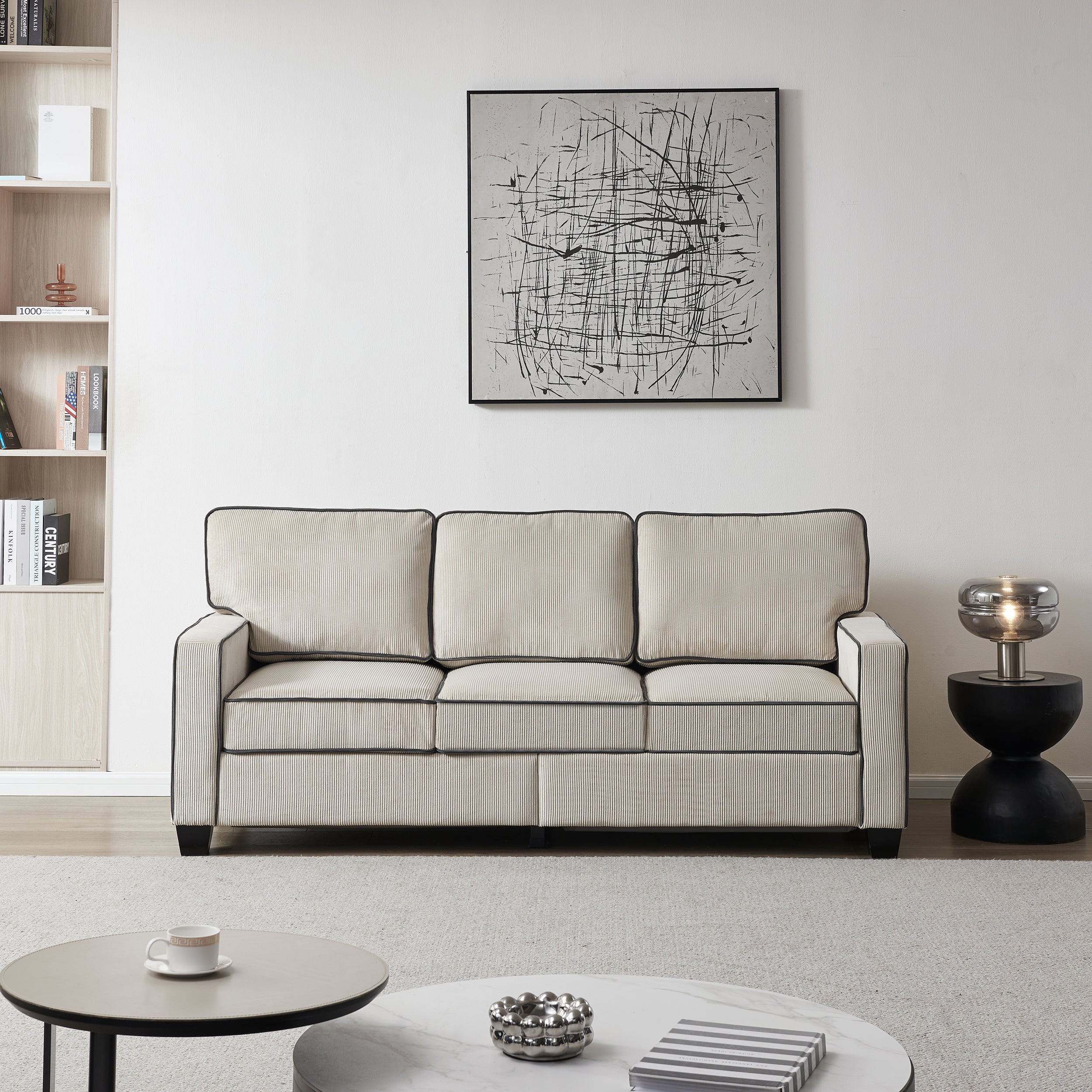 81" 3-Seater Corduroy Sofa With Storage, Beige