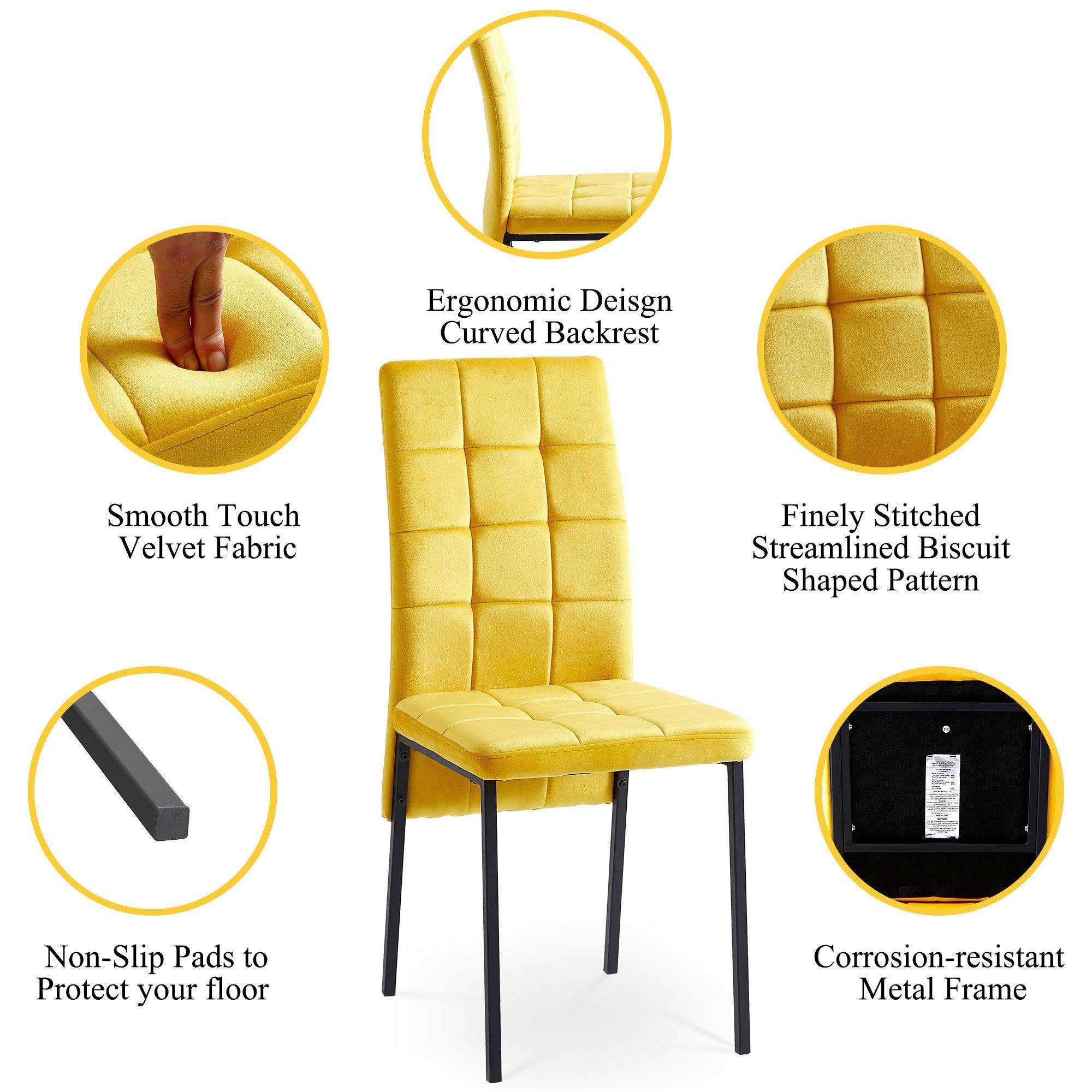 🆓🚛 Tuflog High Back Nordic Dining Chair Modern Fabric Chair, Set Of 4, Yellow