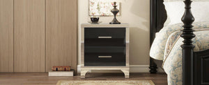 Elegant High Gloss Nightstand with Metal Handle, Mirrored Bedside Table with 2 Drawers for Bedroom, Living Room, Black