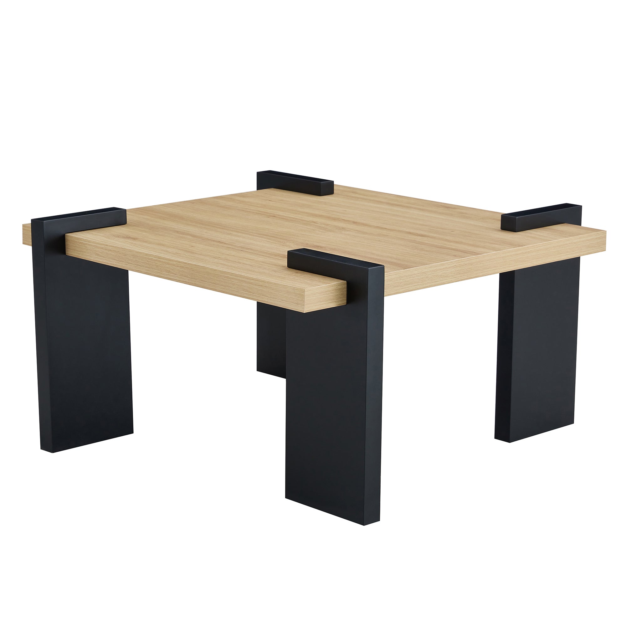 Natural wood -colored MDF coffee table, suitable for modern minimalist living rooms and leisure areas, with product dimensions of 31.5*31.5*16.6inches.