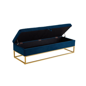 58.6" Bed Bench Metal Base with Storage Navy Blue Velvet