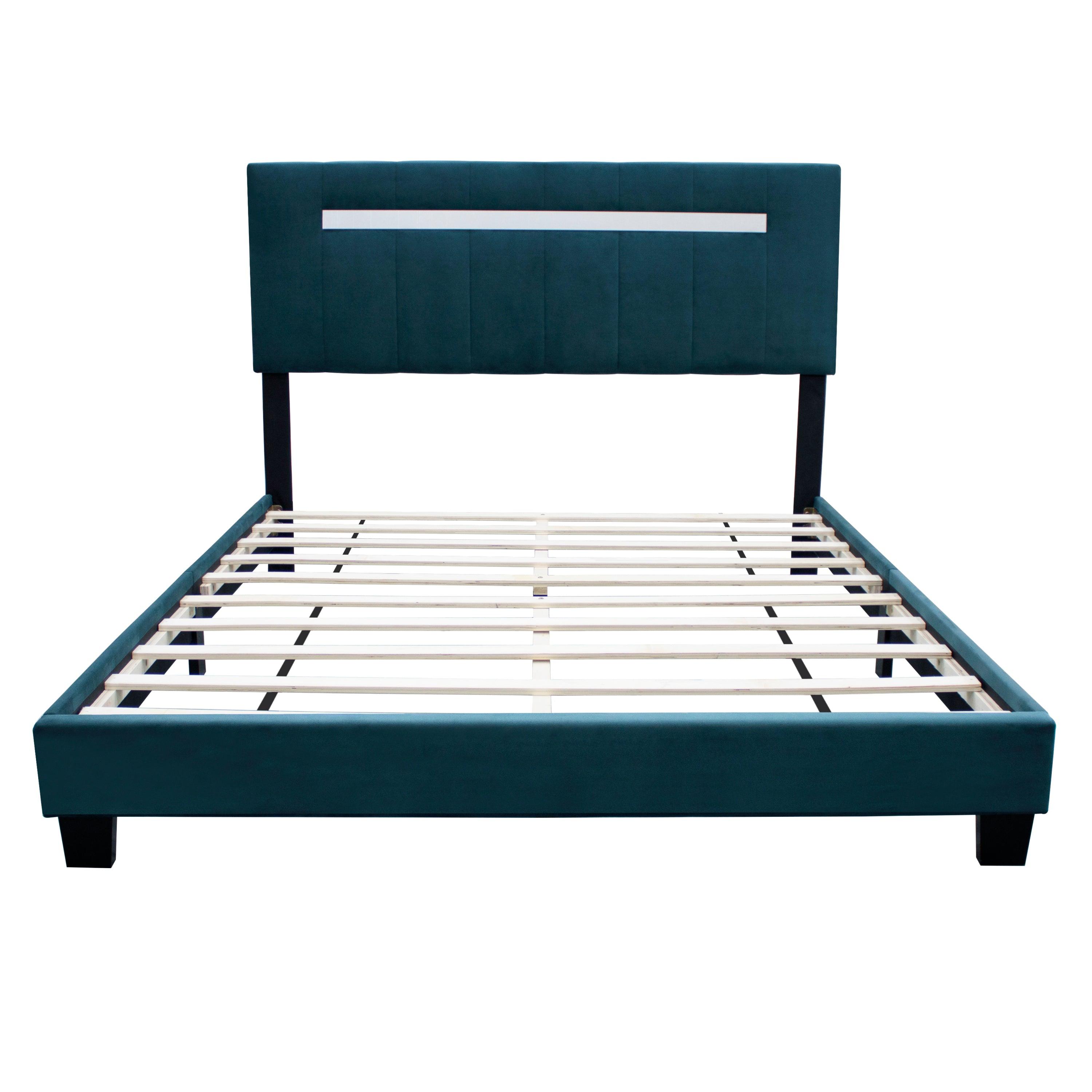 🆓🚛 Adjustable Queen Size Upholstered Bed Frame Velvet Fabric Laminated Bed Frame, Green