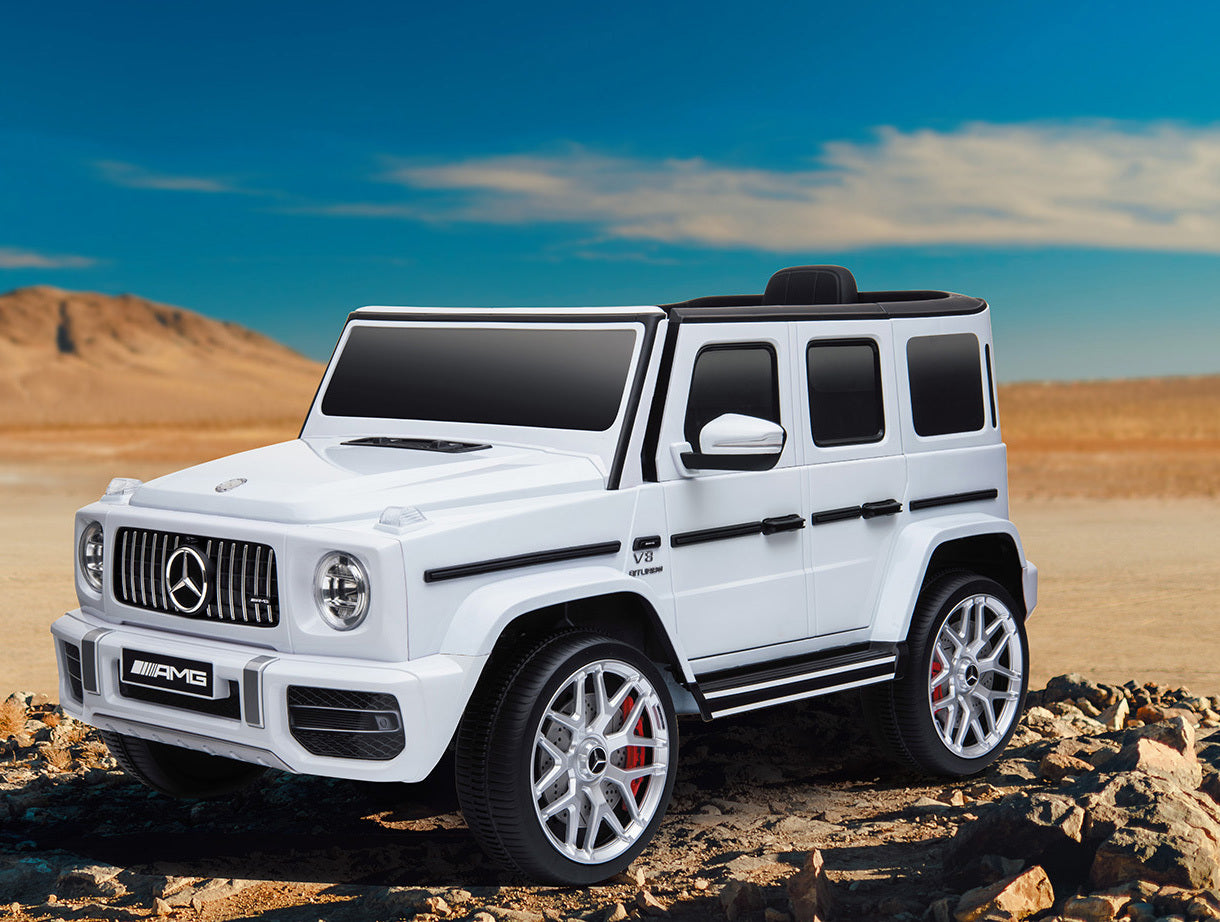 🆓🚛 Licensed Mercedes-Benz G63 Kids Ride On Car, Kids Electric Car With Remote Control 12V Licensed Children Car Motorized Vehicles for Girls, Boys, Gift, Music, Horn, Spring Suspension, Safety Lock, White