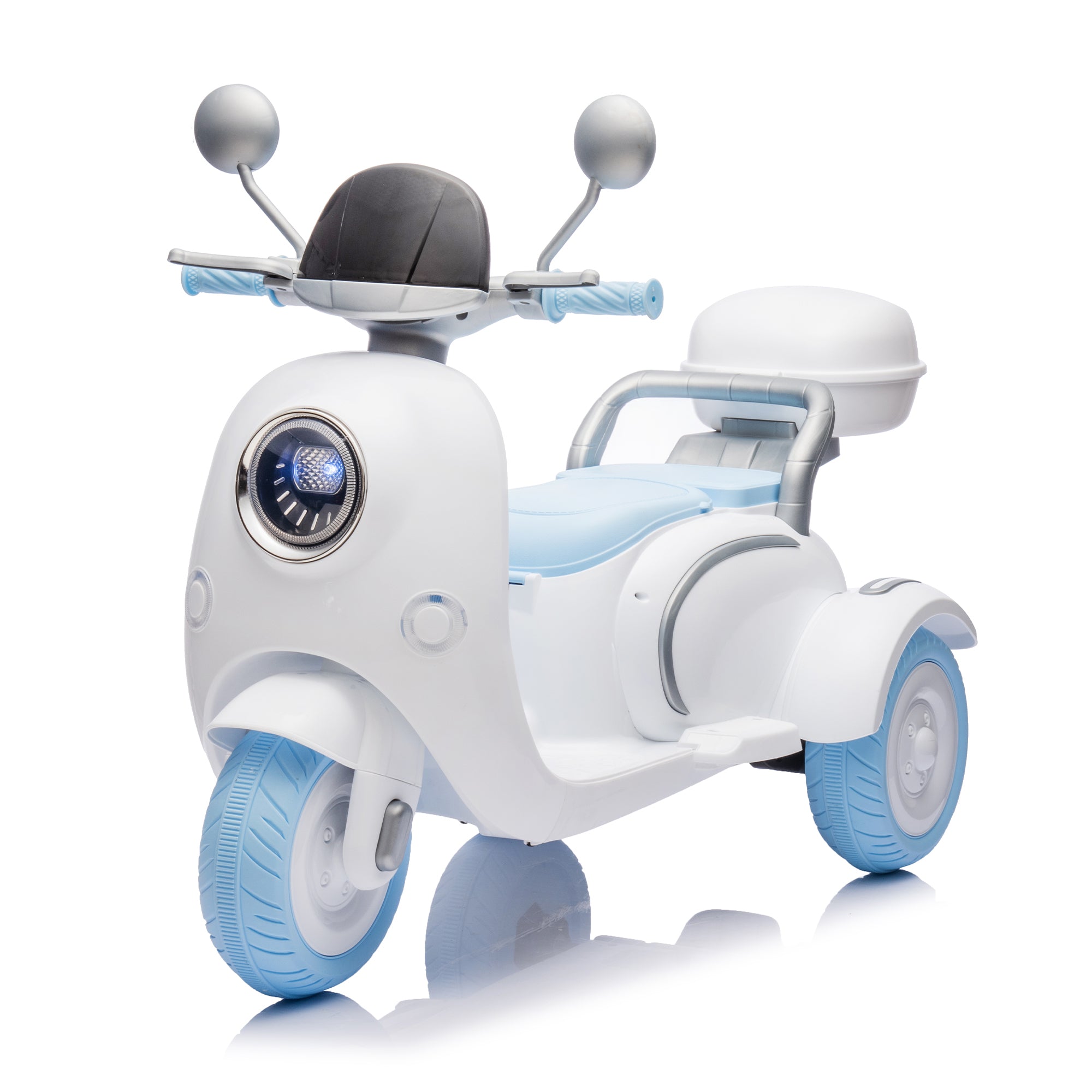 12V Two-Seater Kids Ride On Electric Motorcycle, Three Wheels Kids Toy With Slow Start, Multi-Function Player, Usb, Bluetooth, Light, Backseat Flip Adult Seat, Oversized Storage Box for Kids Aged 3-6.