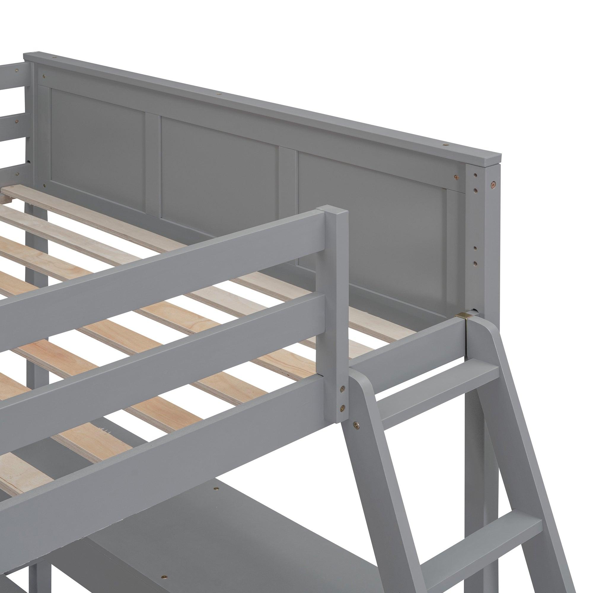 Full Over Full Bunk Bed with Desk, Gray