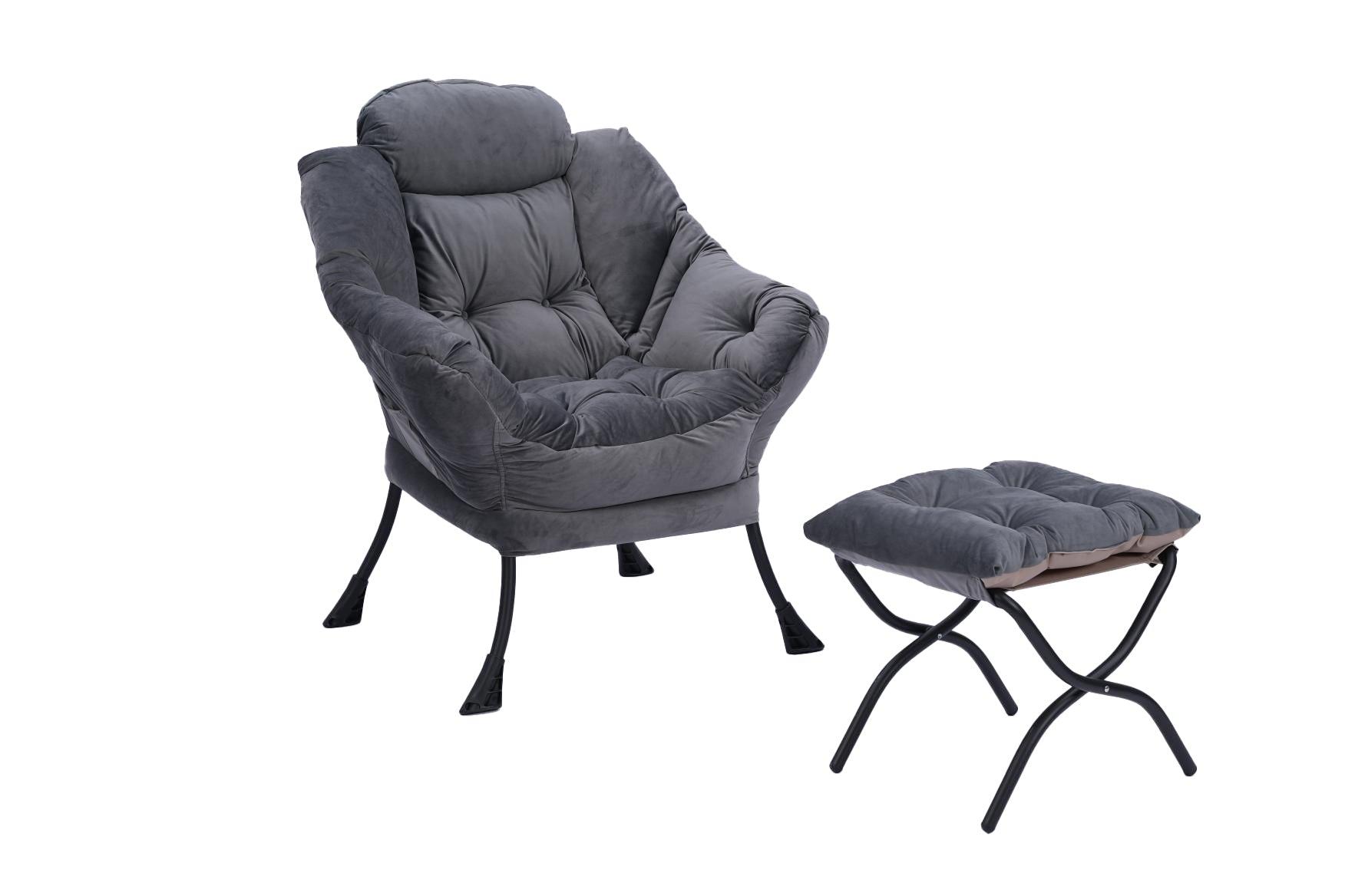 🆓🚛 Modern Cotton Fabric Lazy Chair, Accent Contemporary Lounge Chair, Single Steel Frame Leisure Sofa Chair With Armrests & a Side Pocket (Dark Gray)