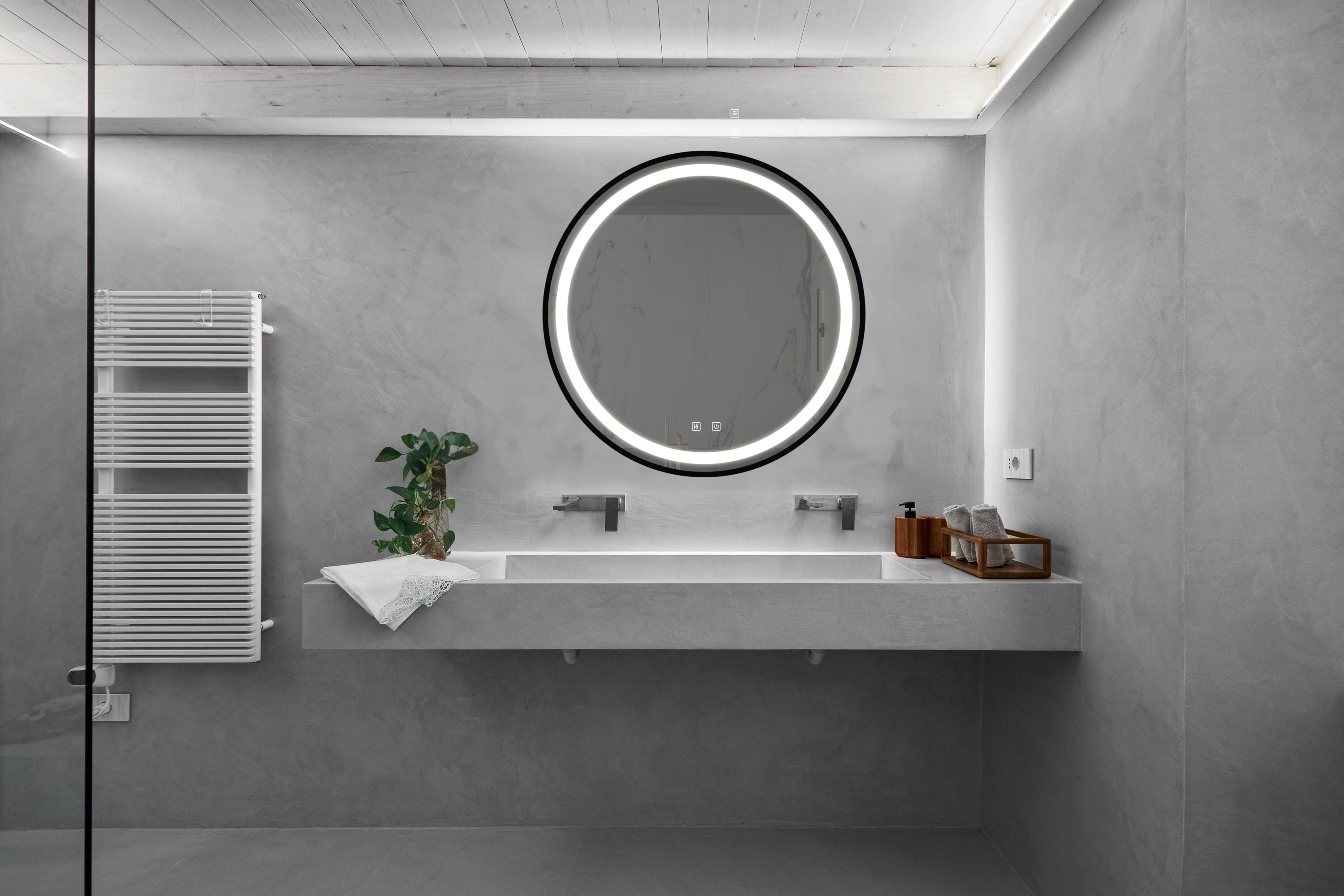 24 Inch Bathroom Led Classy Vanity Mirror With Focused Backplane, Black Aluminum Alloy Frame, High Lumen, Dimmable Touch, Wall Switch Control, Anti-Fog, Cri 95 Adjustable 3000K-4500K-6000K, Ip54 Waterproof