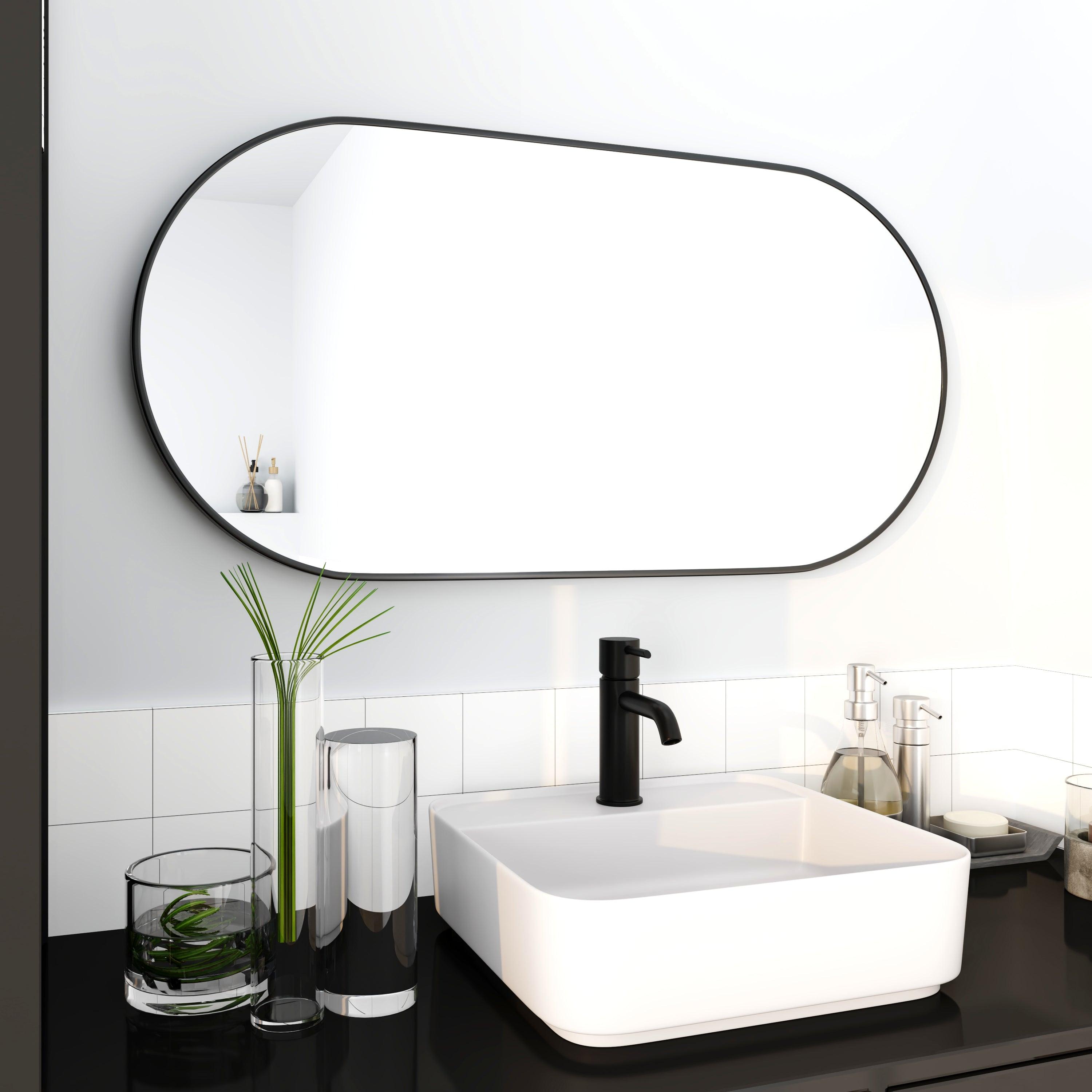 18 x 35 Inch Bathroom Mirror Black Aluminum Frame LamCham