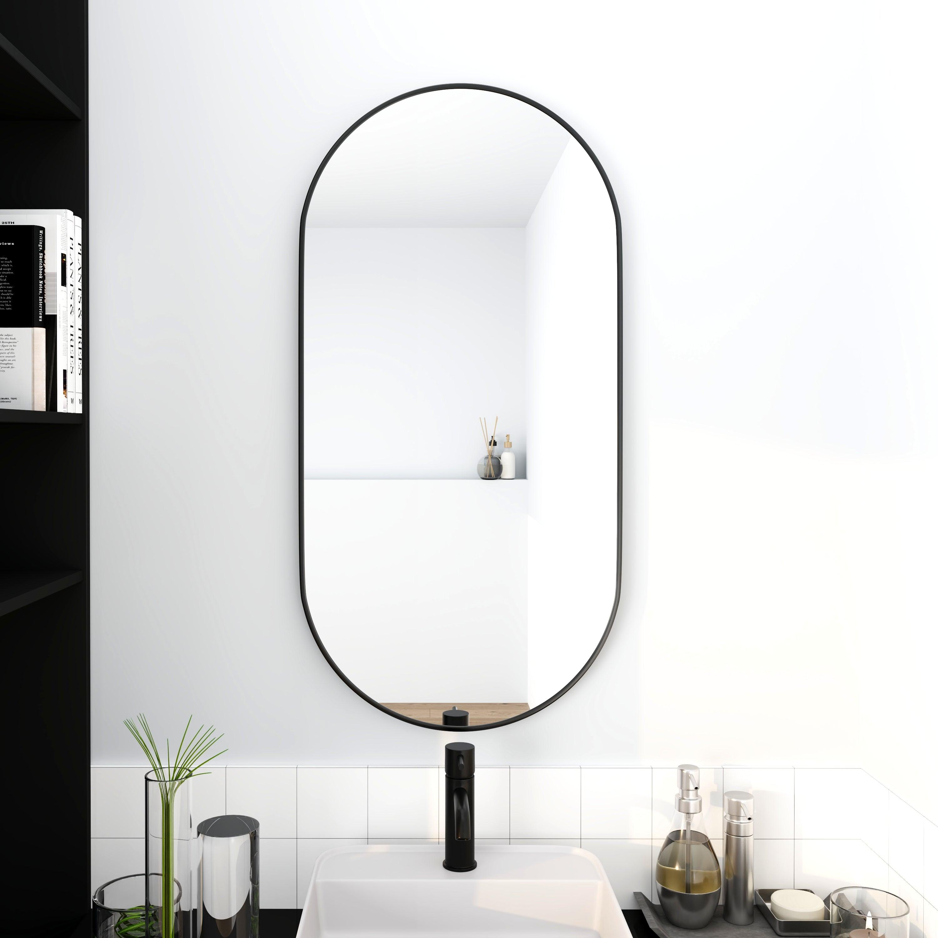 18 x 35 Inch Bathroom Mirror Black Aluminum Frame LamCham