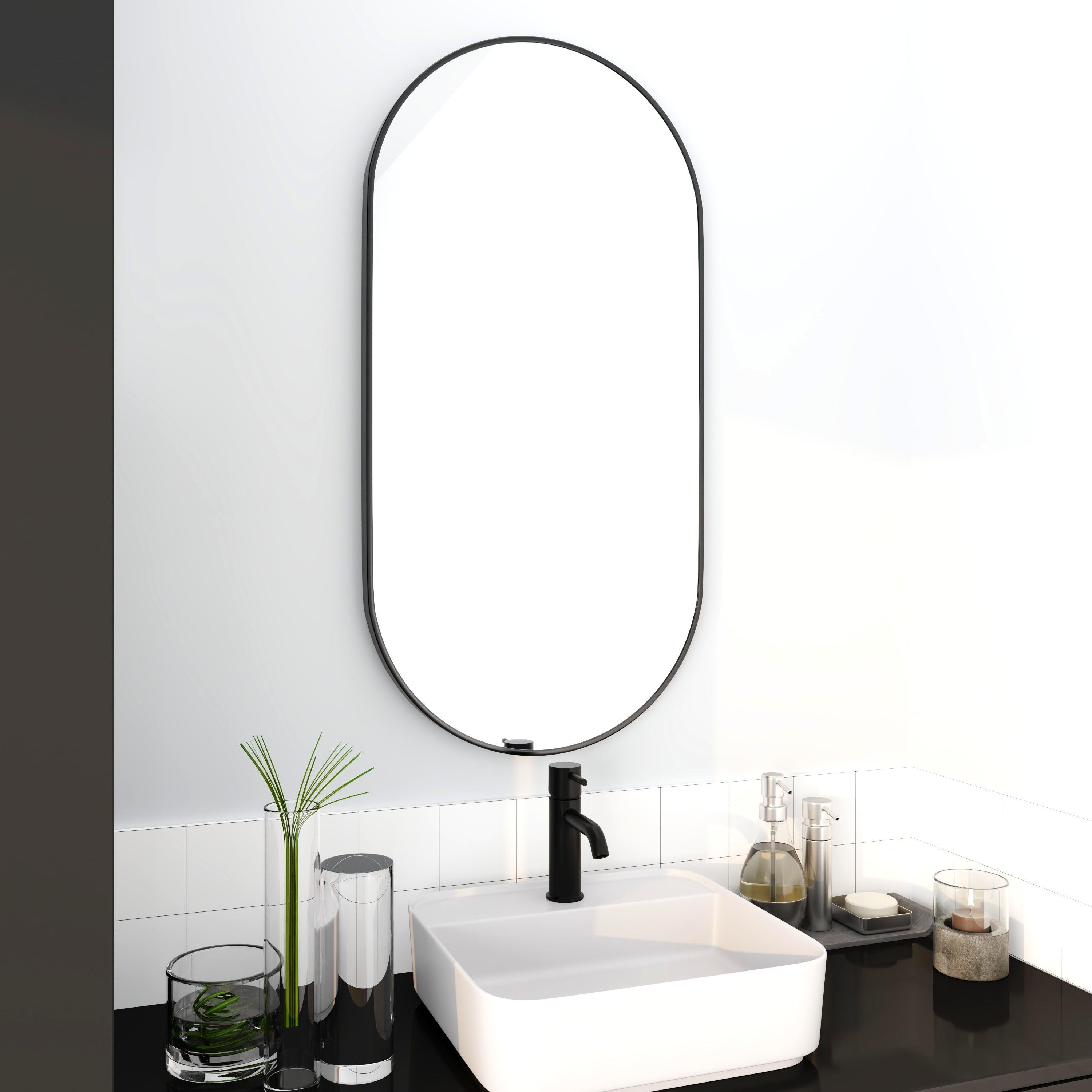 18 x 35 Inch Bathroom Mirror Black Aluminum Frame LamCham