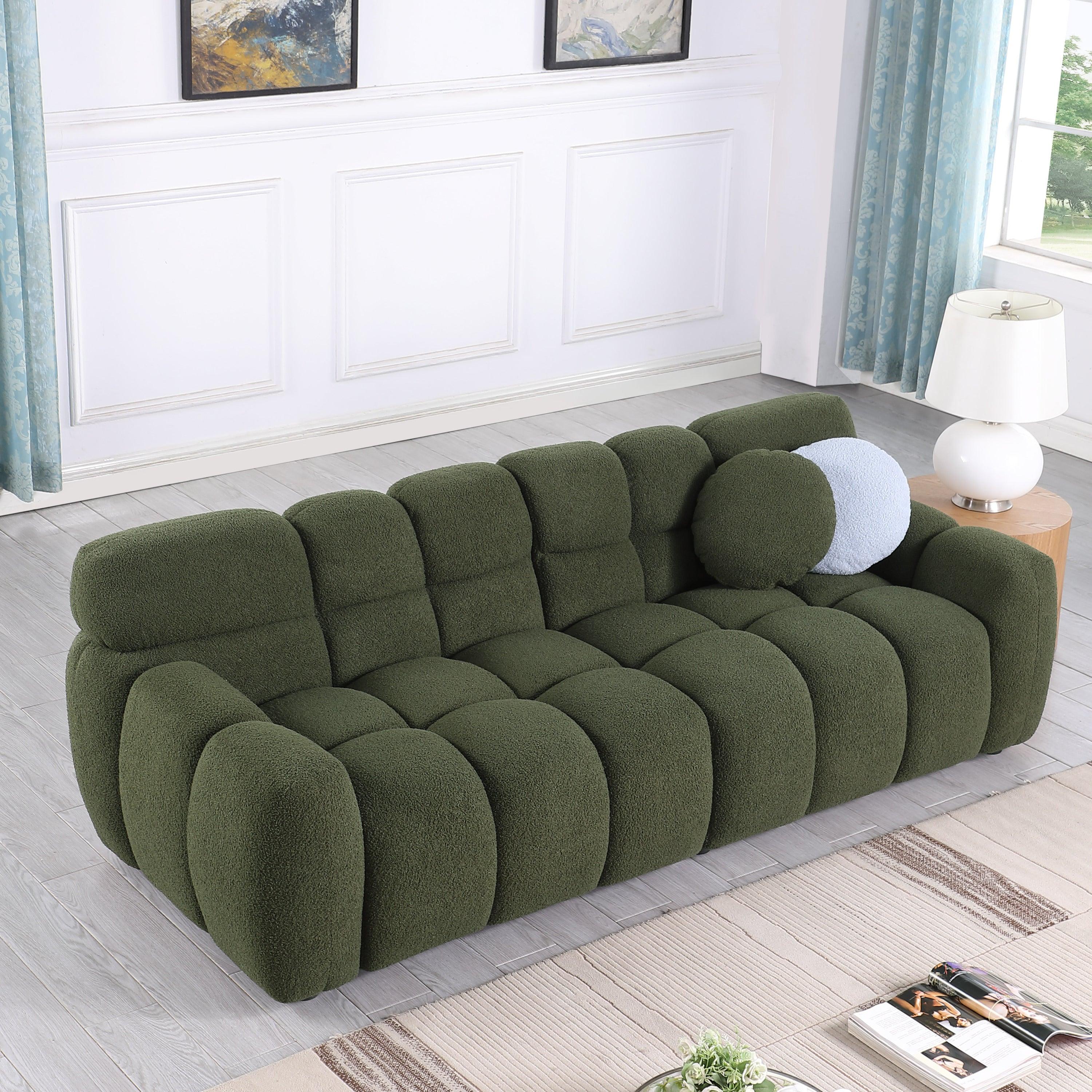 🆓🚛 87.4 Length, 35.83" Deepth, Human Body Structure for Usa People, Marshmallow Sofa, Boucle Sofa, 3 Seater, Olive Green Boucle