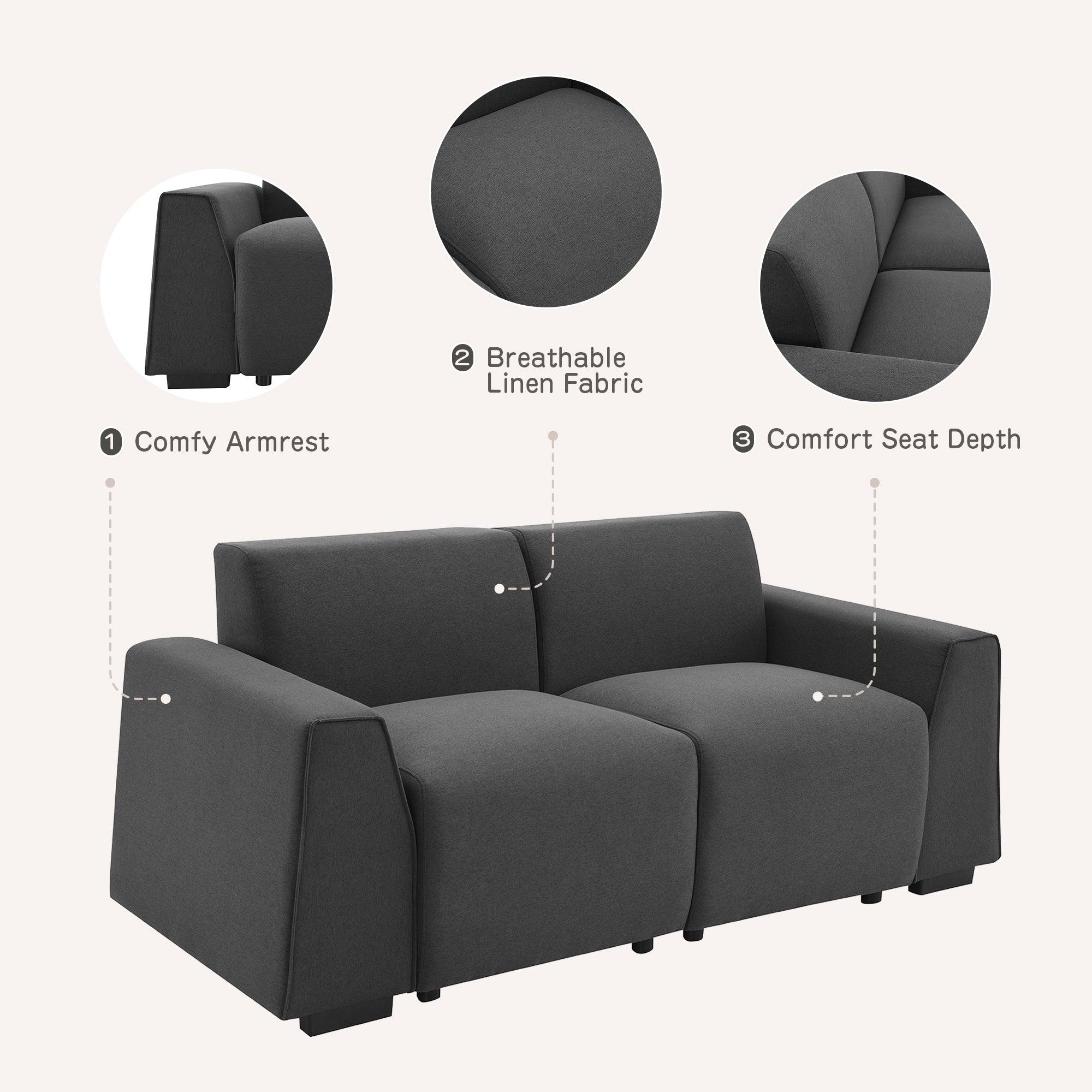 71*35.5" Modern Linen Fabric Sofa, Stylish And Minimalist 2-3 Seat Couch, Easy To Install, Exquisite Loveseat With Wide Armrests For Living Room, Bedroom, Apartment, Office, 2 Colors