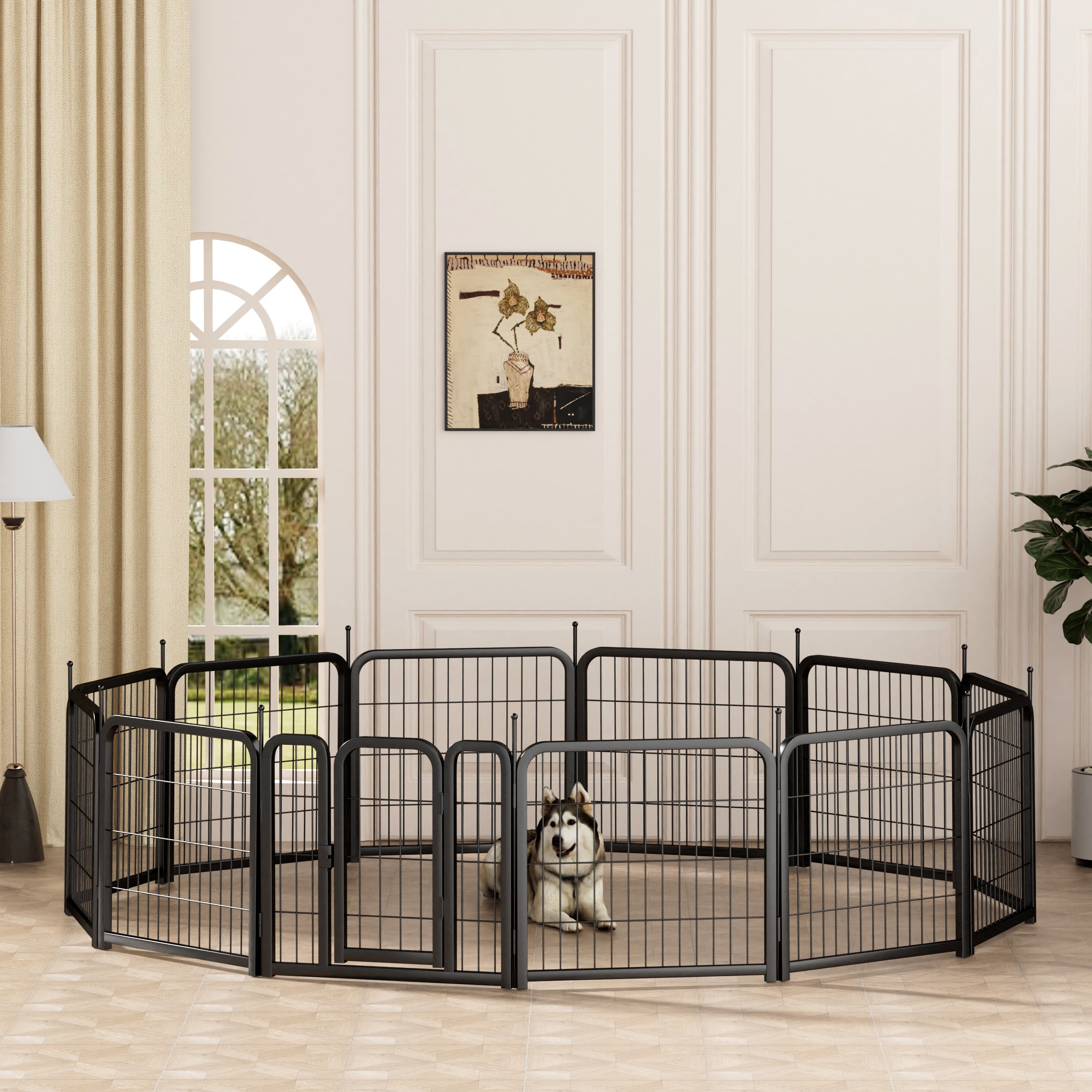 Dog Playpen Outdoor, 12 Panel Dog Fence 24" Pet Pen for Small Dogs, Black, 22.2'' W X 23.6'' H.